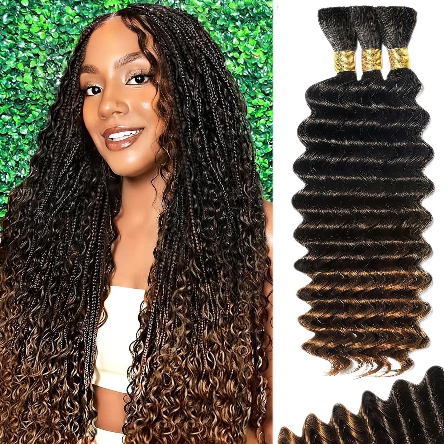 HotMOTFIN Human Braiding Hair for Boho Braids 20 Inch Curly Wave Bulk Bundles | 110g Boho Hair for Braiding, 12A 100% Virgin, Long-lasting, Tangle Free, Deep Wave, Knotless Bohemian Braid, Natural Color