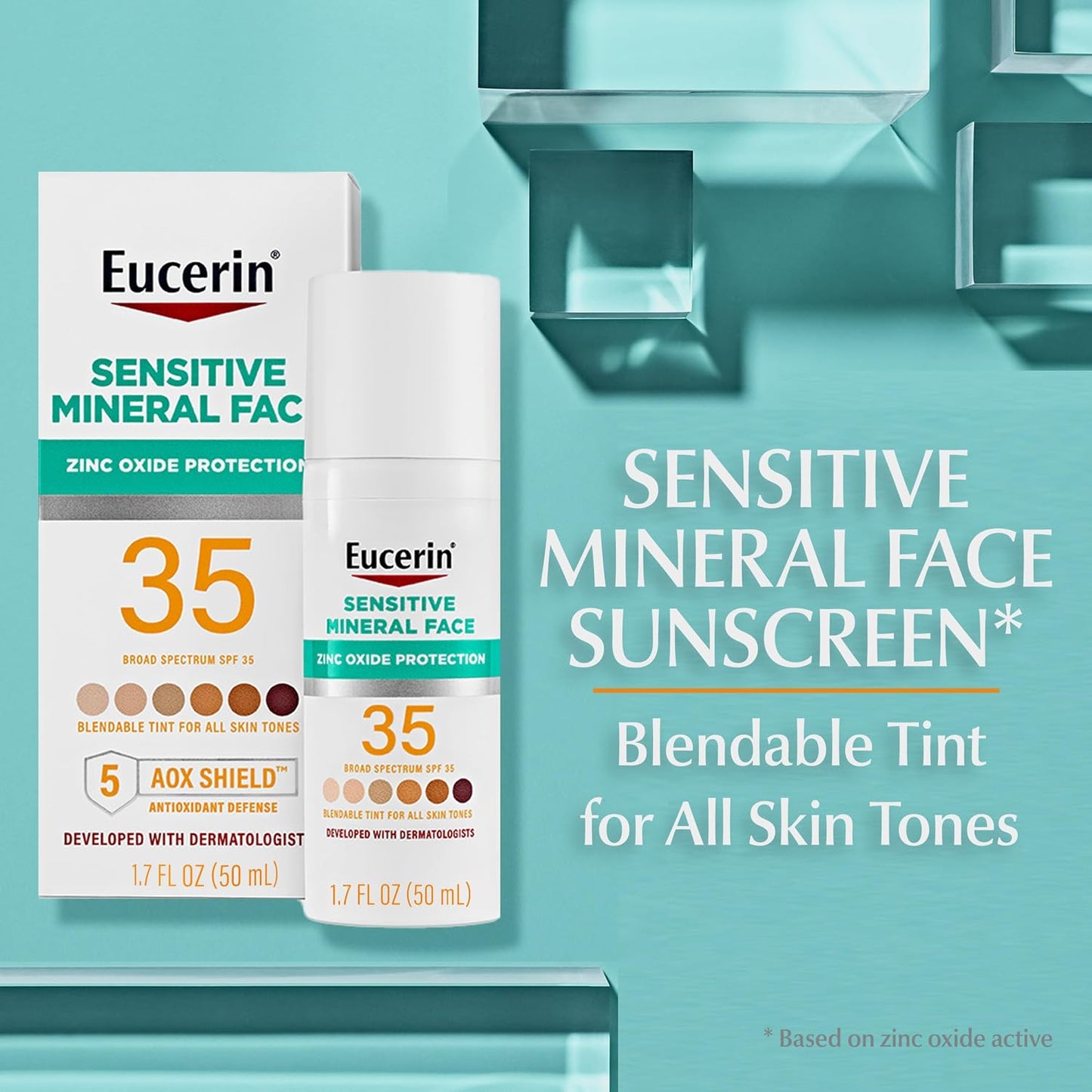 HotEucerin Sun Tinted Sensitive Mineral Face Sunscreen Lotion SPF 35, Non-Comedogenic Mineral Sunscreen with Gentle Zinc Oxide Protection for Sensitive Skin, 1.7 Fl Oz Bottle