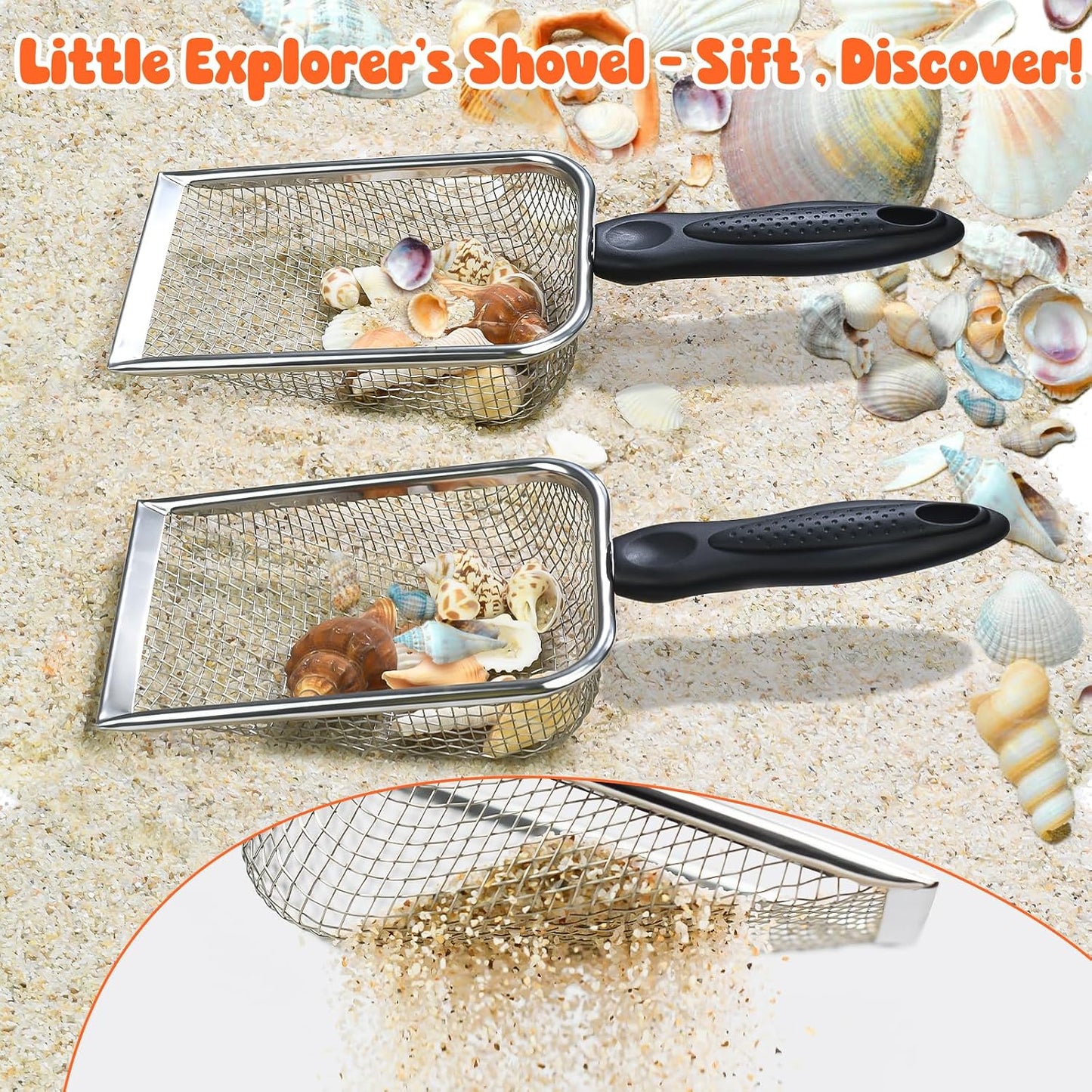 Hot 2 PCS Beach Mesh Shovel Sand Sifters with 2 PCS Mesh Beach Bag | Shark Tooth Sifter for Shell Collecting, Filter Sand Scooper Shells Tools for Boys and Girls