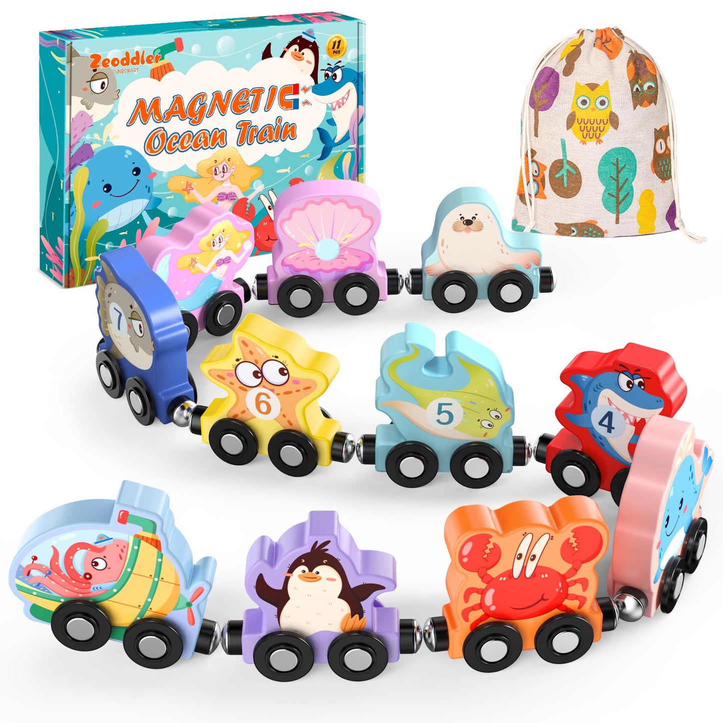 Hot Zeoddler Toys for Toddlers, 11 Magnetic Wooden Animals Train Set, Montessori Toys for Toddlers, Preschool Learning Activities for Kids, Birthday Gifts for Boys, Girls