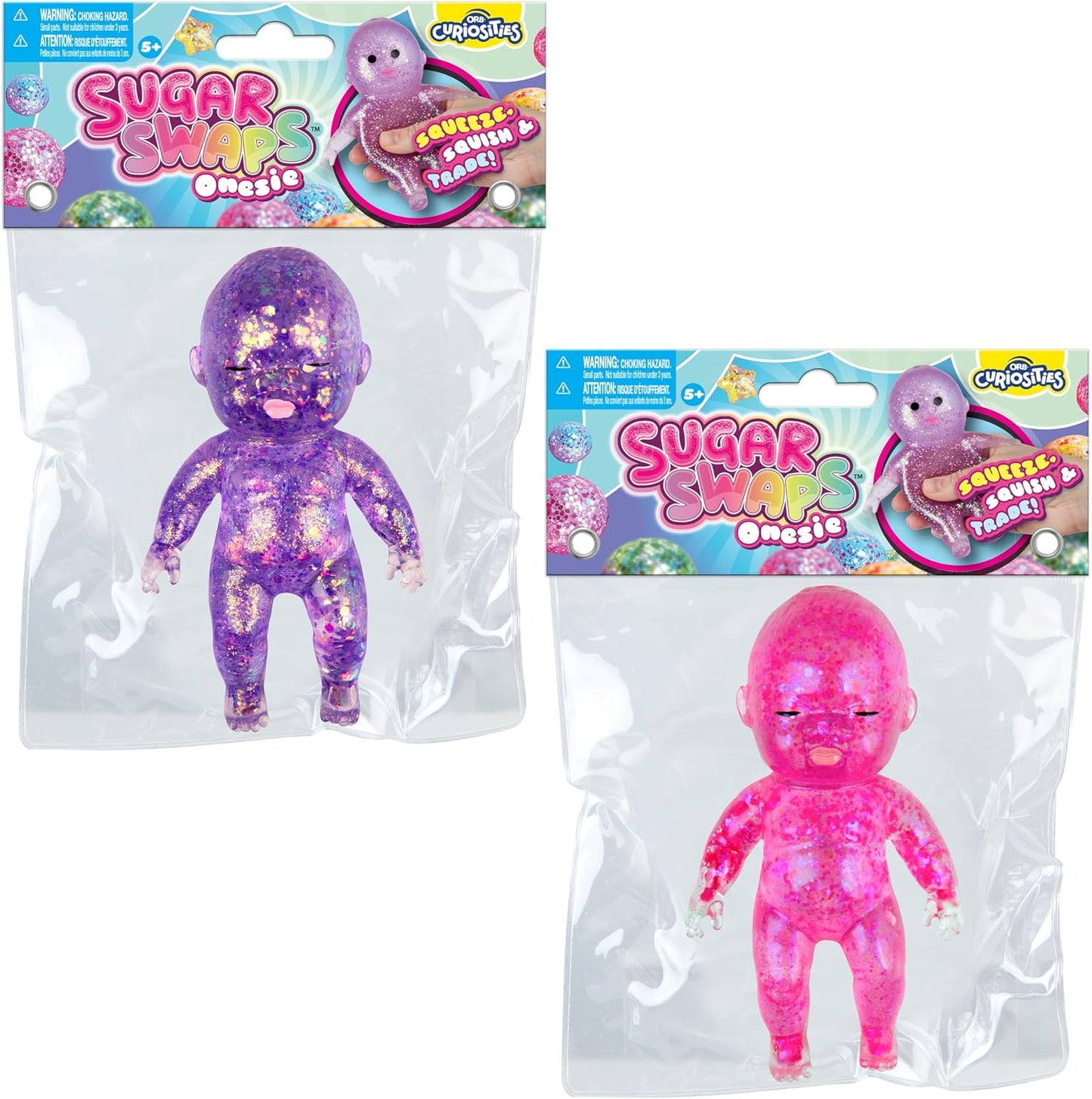 Hot ORB Sugar Swaps Jumbo Baby Squishies Pink and Purple 2 Pack - 2 Big, Sparkly Sugar Baby Squishy Toys to Stretch, Squeeze, Collect, Trade - Stress Relief, Sensory and Fidget Toys for Kids and Adults