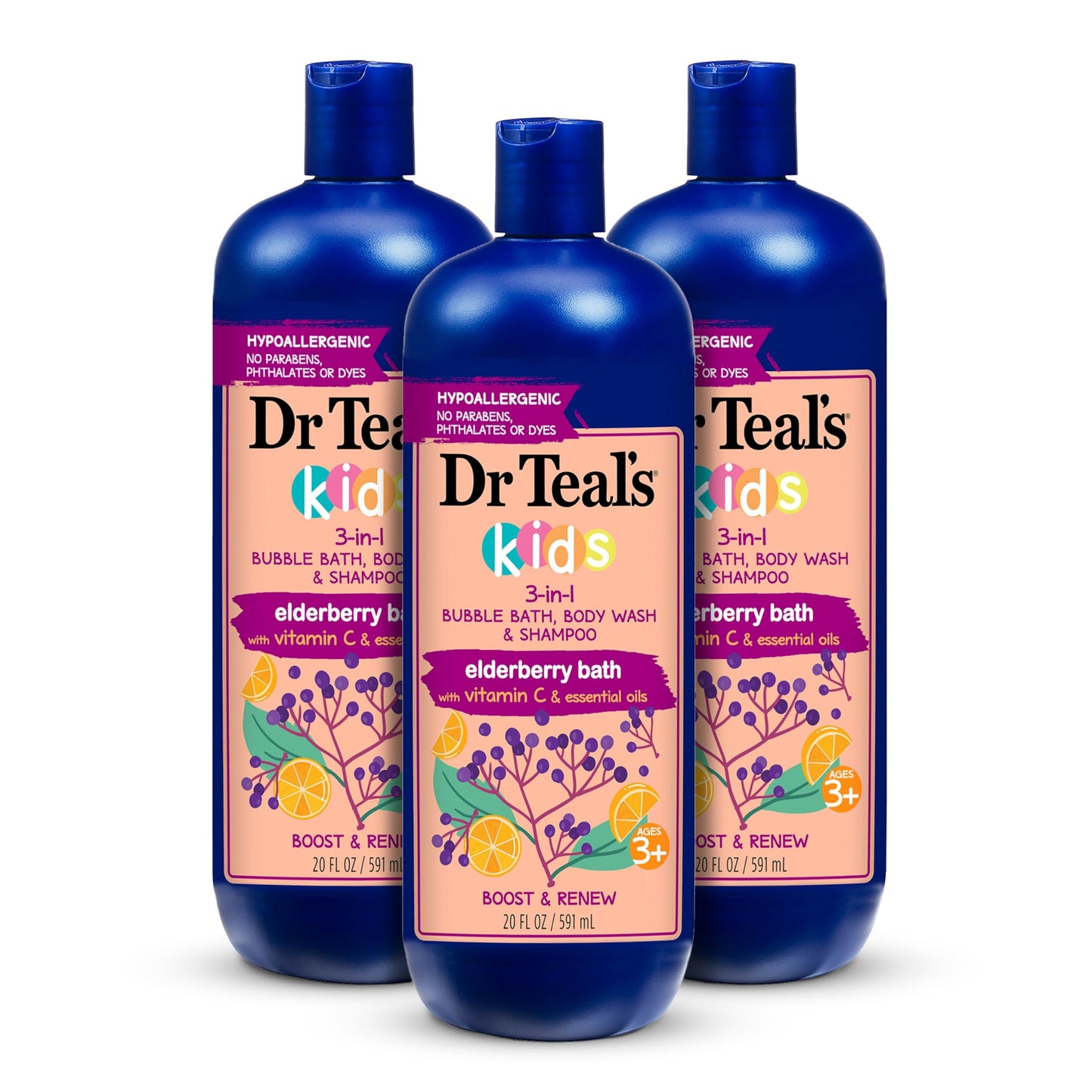 HotDr Teal's Kids 3-in-1 Sleep Bubble Bath, Body Wash & Shampoo with Melatonin & Essential Oil, Lavender Scent, 20 fl oz (Pack of 3)