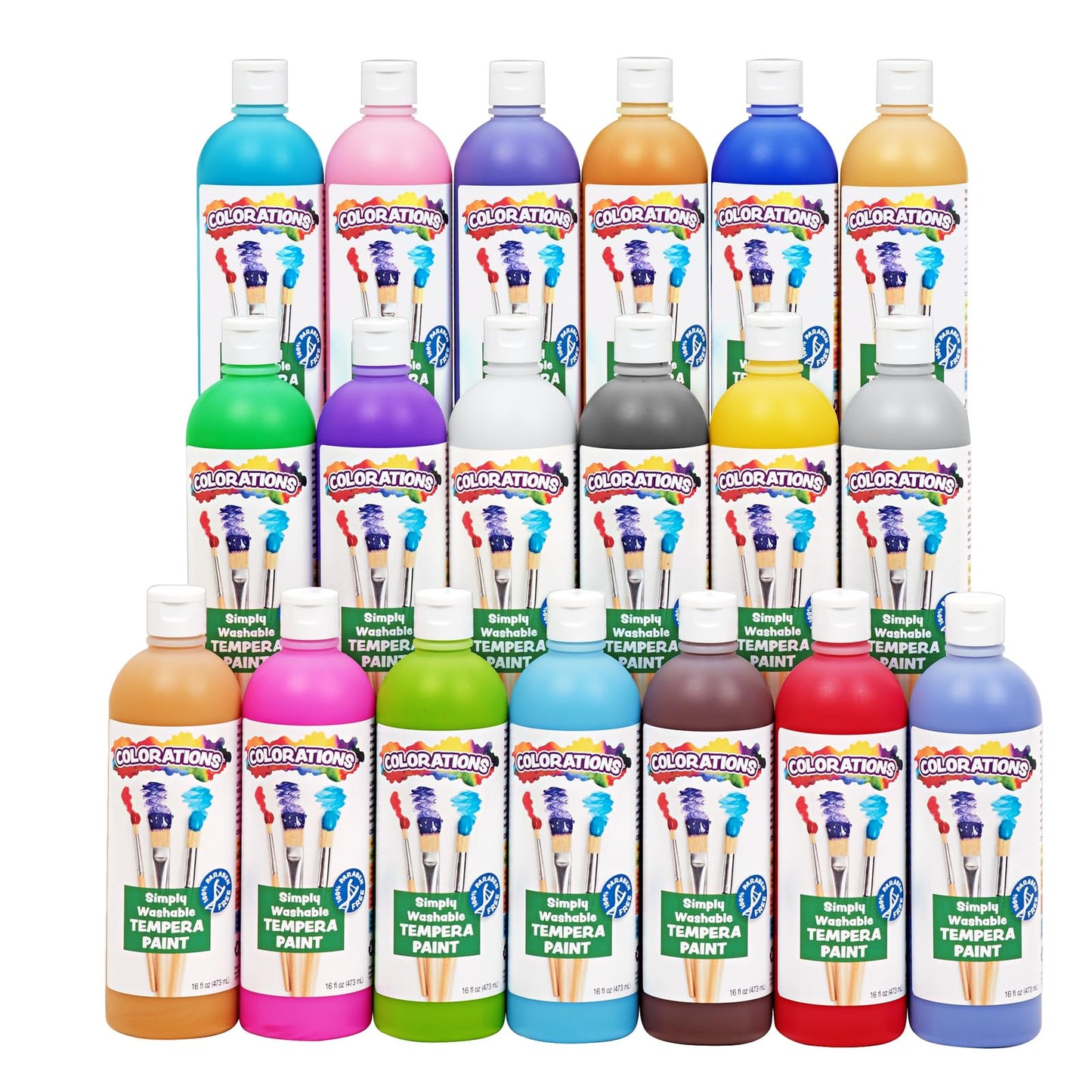 Hot Colorations Paraben-Free Simply Washable Tempera Paint, Rainbow Plus 8-Pack | Matte Finish, Vibrant Colors, Non-Toxic, Classroom Supplies, School & Craft Art Supply Set, 16 oz Each