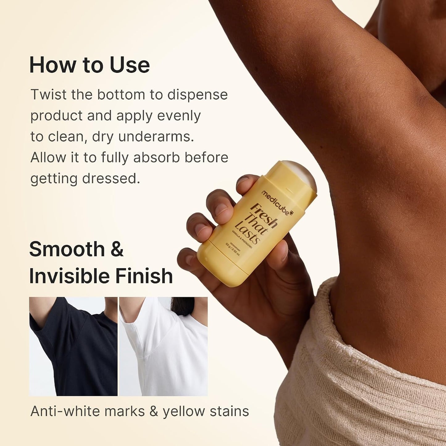 Hotmedicube Kojic Acid & Turmeric Aluminum-Free Deodorant | Vanilla & Pistachio Perfumed Stick, All-Day Odor Protection for Women & Men | Underarm Brightening Care | Korean Skincare, 2.92 oz.