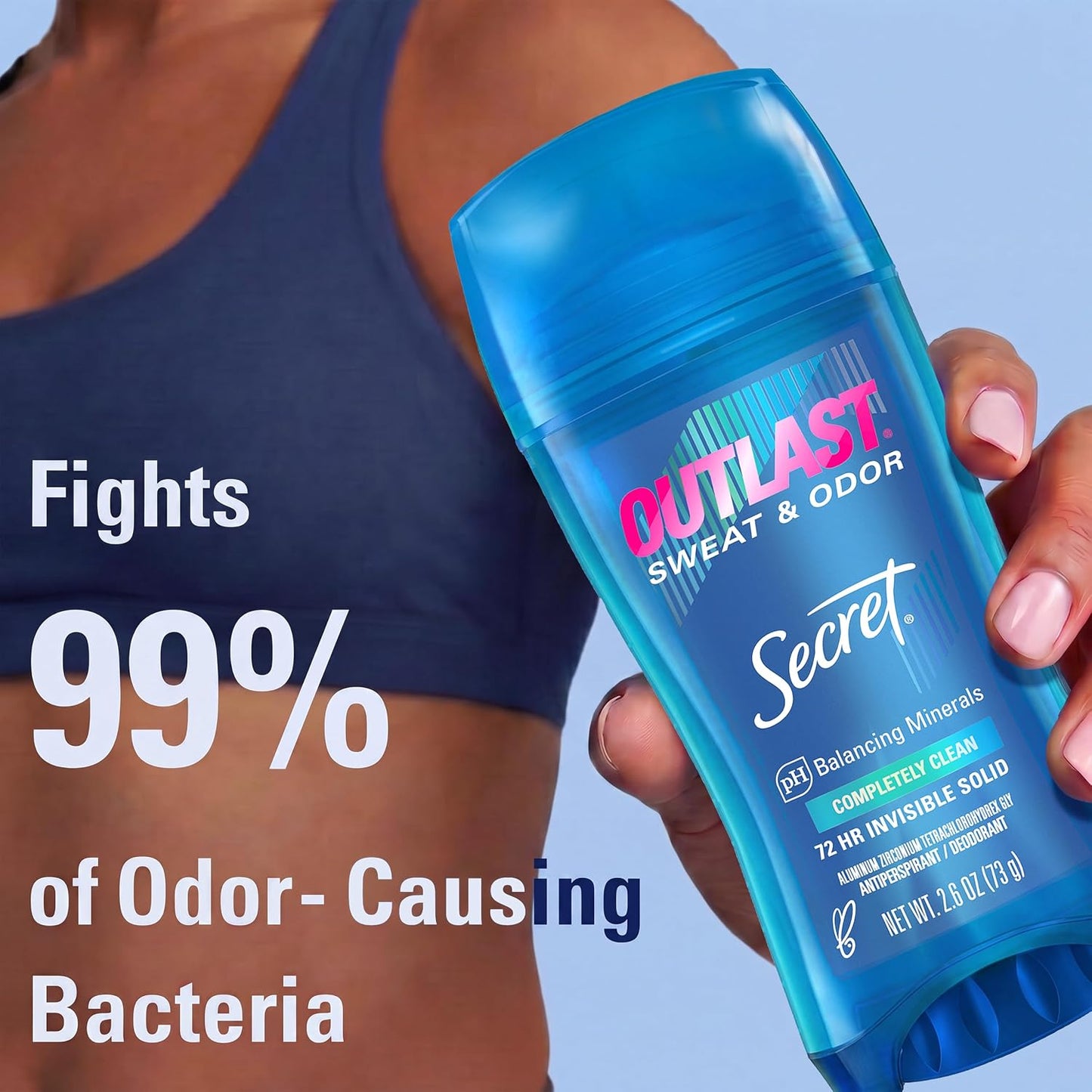 HotSecret Outlast Antiperspirant Deodorant for Women, 72hr Sweat & Odor Protection, PH Balancing Minerals, Invisible Solid, Completely Clean Scent, 2.6 oz (Pack of 2)