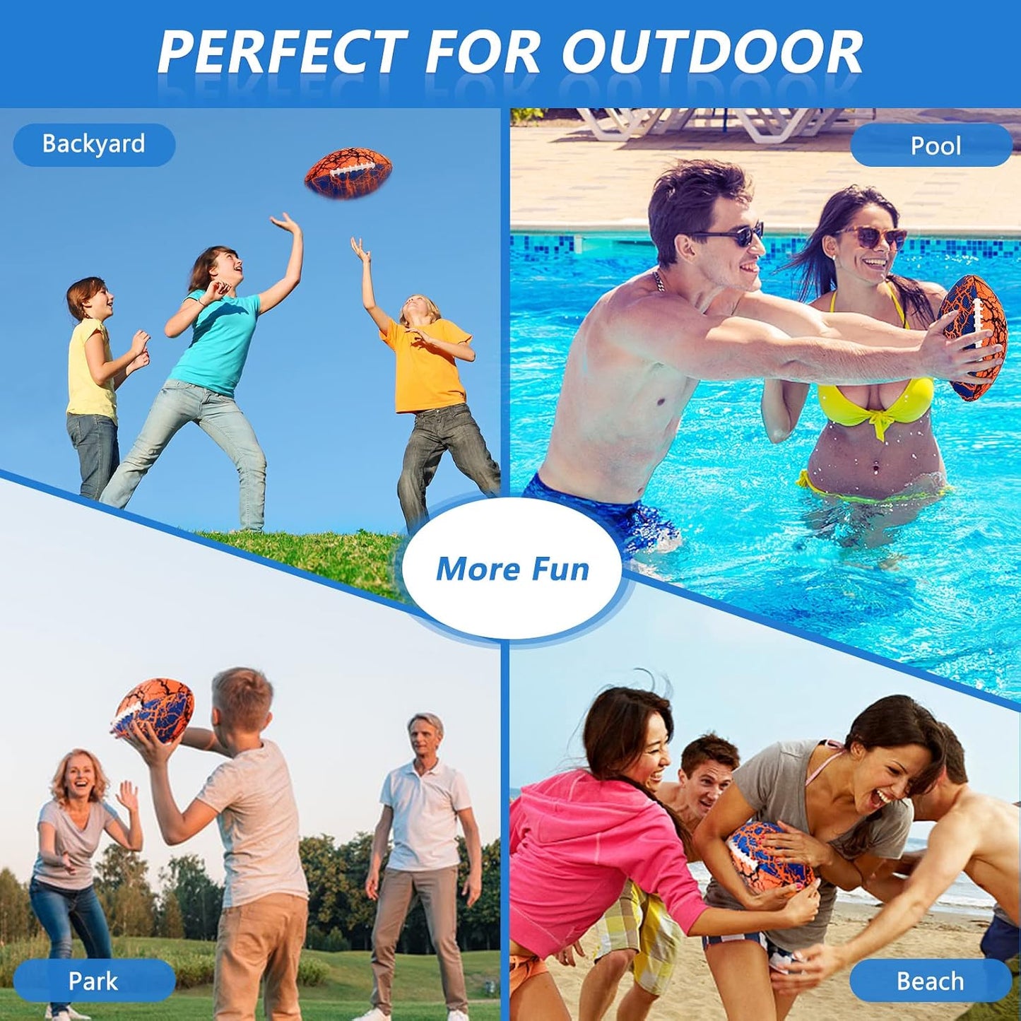 HotJasonwell Pool Beach Water Football - 2Pack Strong Grip Waterproof Football for All-Weather Play Pool Toys Beach Games Outdoor Sports Toy Christmas Birthday Gifts for Kids Boys Teens Adults