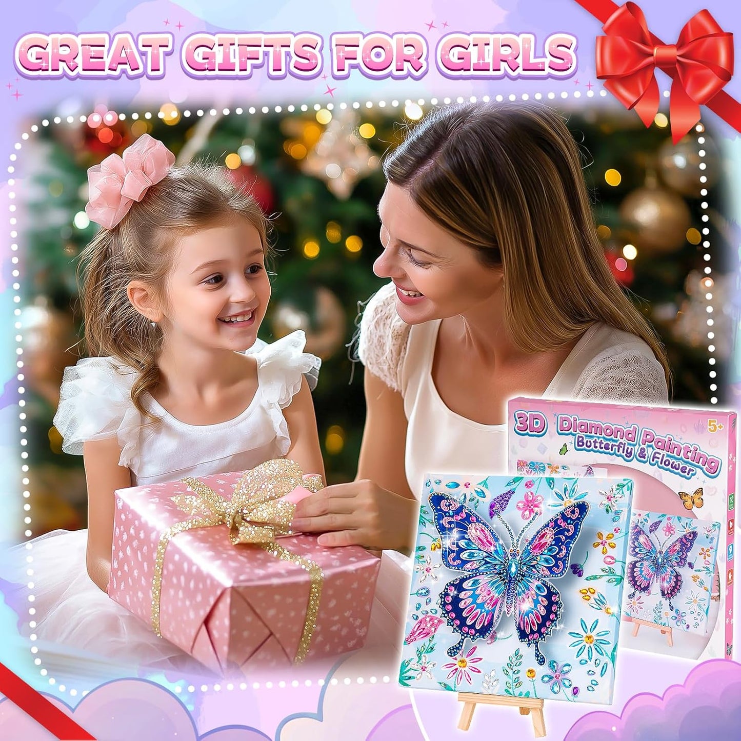 Hot Arts and Crafts for Kids Age 8-12, Diamond Art Kit for Kids, Gifts for 6 7 8 9 10 Year Old Girls, Birthday Presents Toys for Girl Teen, Fun Activities Gem Art Butterfly Kit with Frame for Home Decor