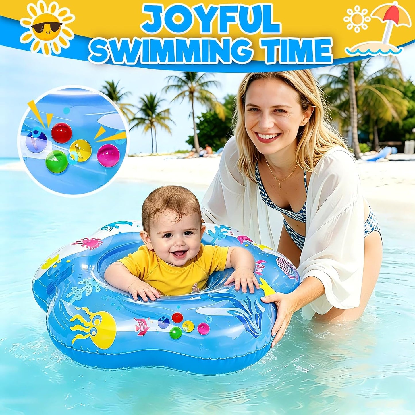 Hot 25.6" Inflatable Baby Pool Float for 6-36 Months Double Air Anti-Flip Safety Baby Swimming Float Toddler Swim Trainer Water Toys, Infant Swim Floats, Toddler Floaties,Kids Beach Toys Summer Essentials