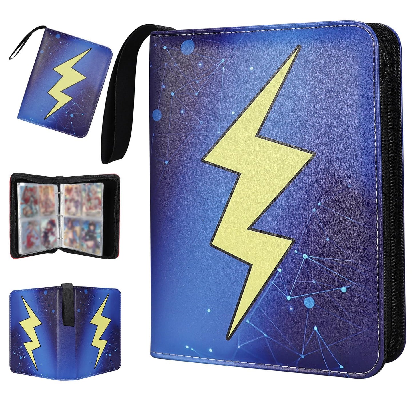 HotCollectible Trading Card Albums,4 Pocket Card Binder, 400 Double Sided Pocket PU Premium Zip Trading Collection Binderwith 50 Removable Sleeves, Card Folder forTCG, Sports Cards (Red &Blue)