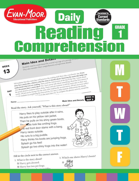 Hot Evan-Moor Daily Reading Comprehension, Grade 1 - Homeschooling & Classroom Resource Workbook, Reproducible Worksheets, Teaching Edition, Fiction and Nonfiction, Lesson Plans, Test Prep