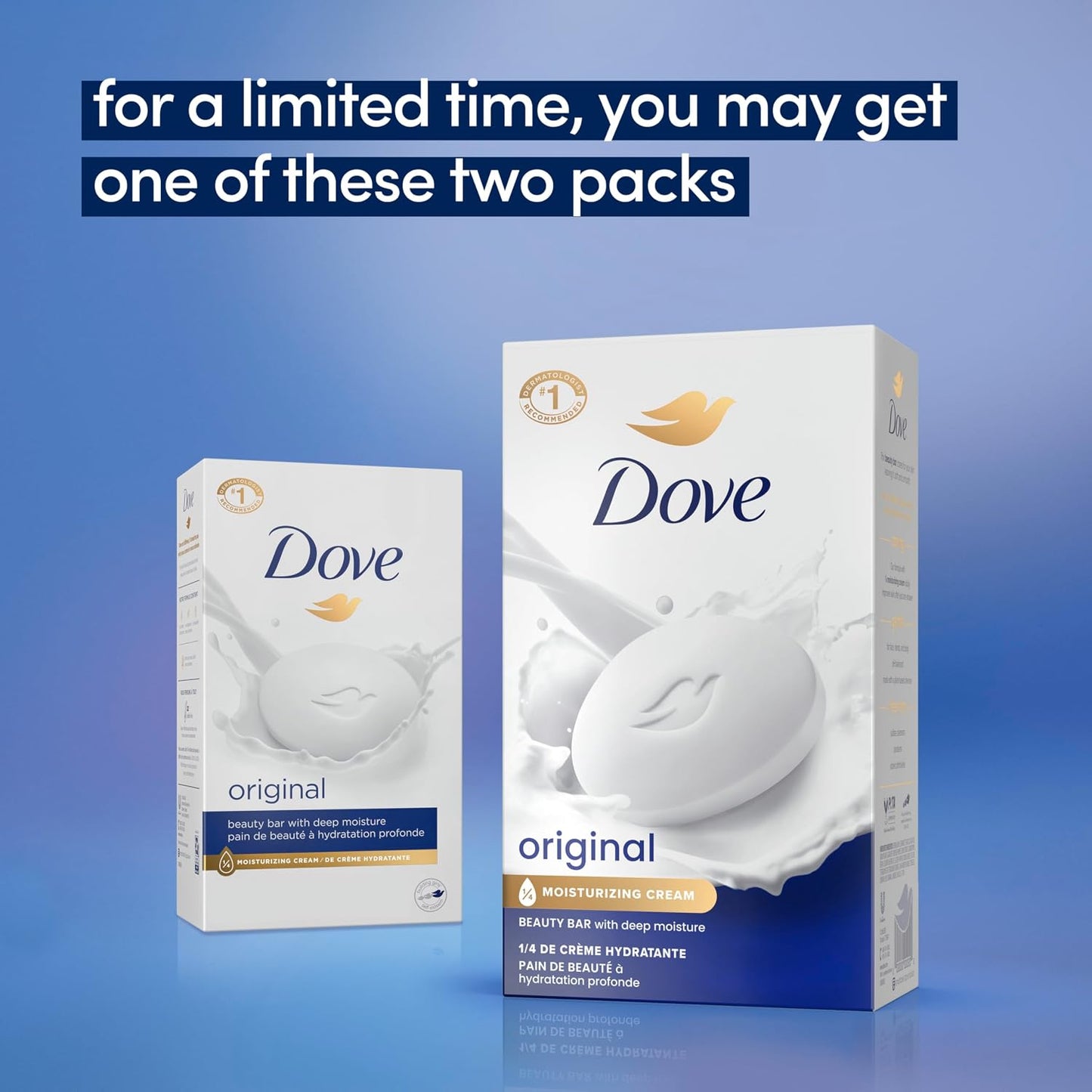 HotDove Beauty Bar Soap Original 8 Count for Soft, Smooth Skin, with 1/4 Moisturizing Cream 3.75 oz