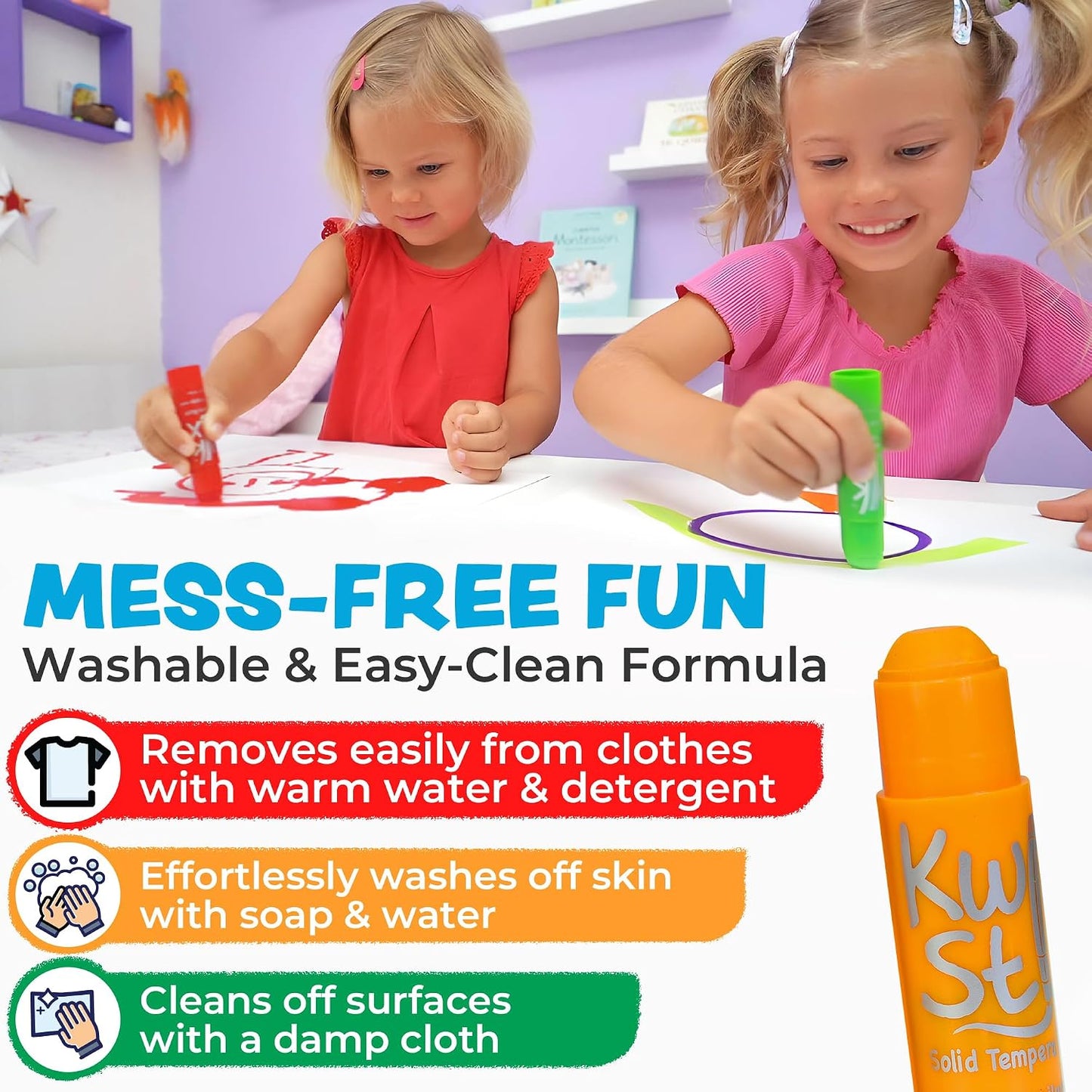 Hot Kwik Stix Solid Tempera Paint Sticks, 24 Colors, Washable Paint Sticks for Kids, Non-Toxic, Quick Drying, Allergen Free, Comes in Classic, Metallic, & Neon Colors, Ideal for Kids and Toddlers