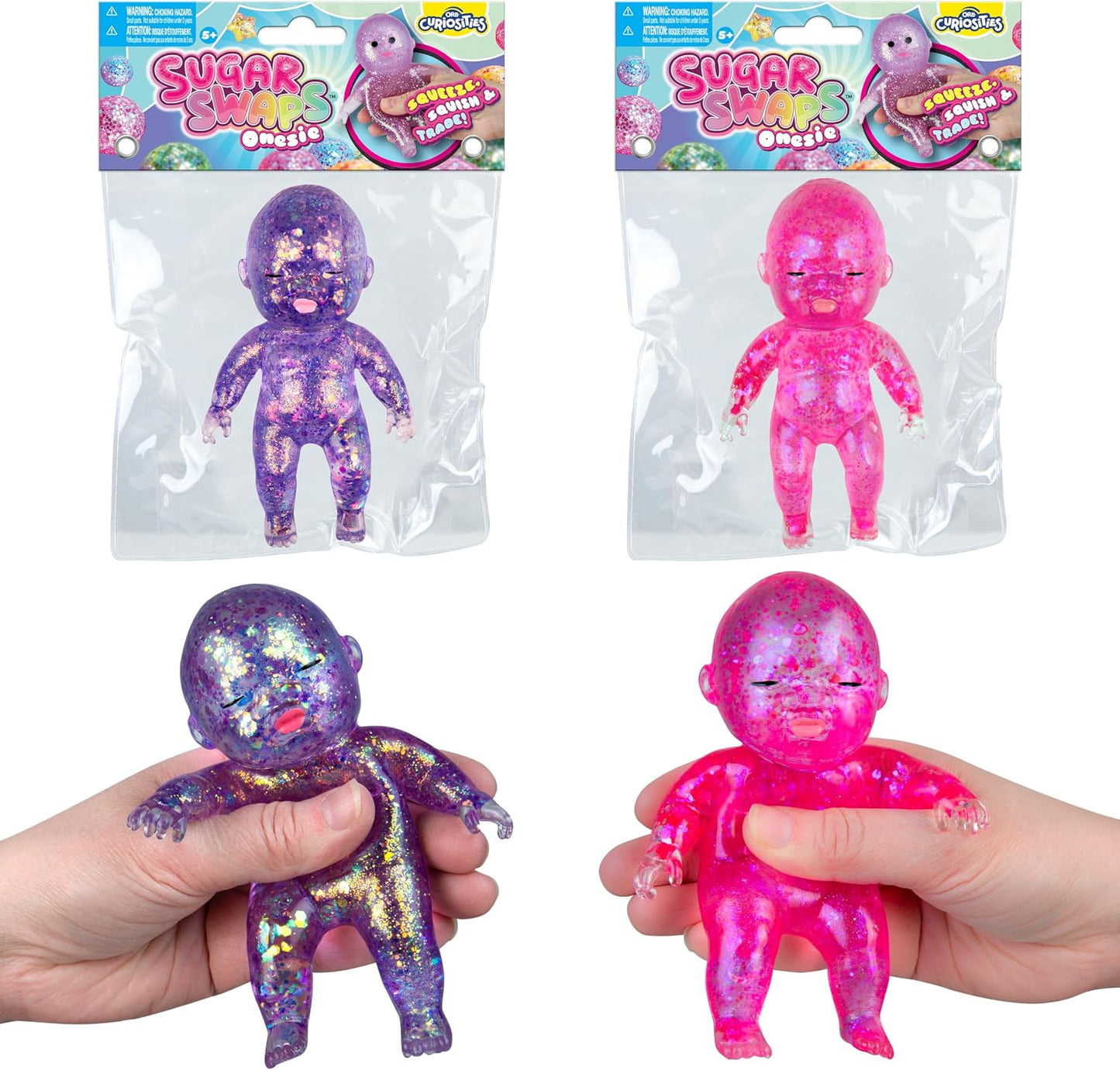 Hot ORB Sugar Swaps Jumbo Baby Squishies Pink and Purple 2 Pack - 2 Big, Sparkly Sugar Baby Squishy Toys to Stretch, Squeeze, Collect, Trade - Stress Relief, Sensory and Fidget Toys for Kids and Adults