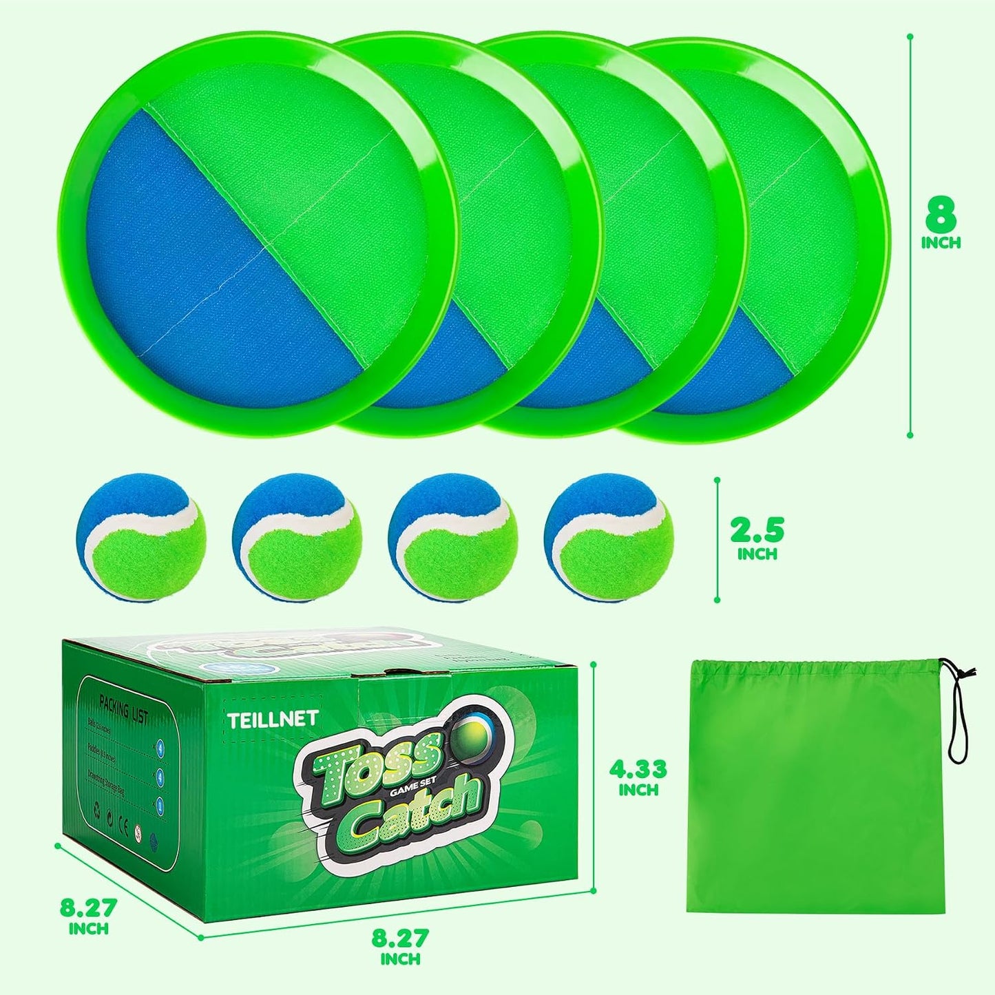 Hot TEILLNET Toss and Catch Ball Set Upgraded - Kids Toys Beach Toys Baseball Games - Sturdy & Water-Resistant for Outdoor Pool Yard Games - Classic Gift for Boys Girls 3 4 5 6 7 8 9 10 11 12+ Years