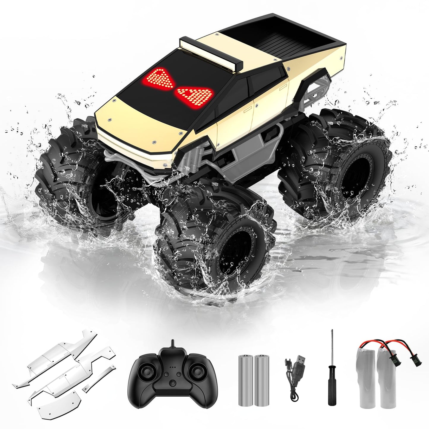 Hot Amphibious Remote Control Car, 1:18 Monster Truck Toys for Boys RC Cars, 2.4 GHz Waterproof RC Trucks, 4WD All Terrain Off-Road Pickup, Kids Christmas Birthday Gifts Present Boys Girls Toys Ages 6+
