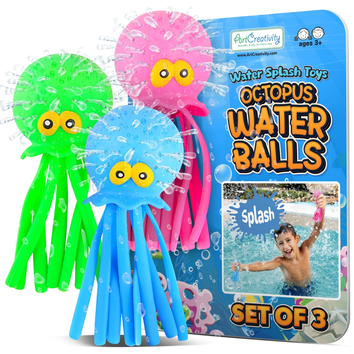Hot ArtCreativity Pool Toys for Toddlers 1-3, Splash Sports Balls Water Toys, 3 Different Athletic Water Ball Designs Include Football, Basketball & Soccer Ball, Spongy Pool & Bath Toys for Kids Ages 4-8