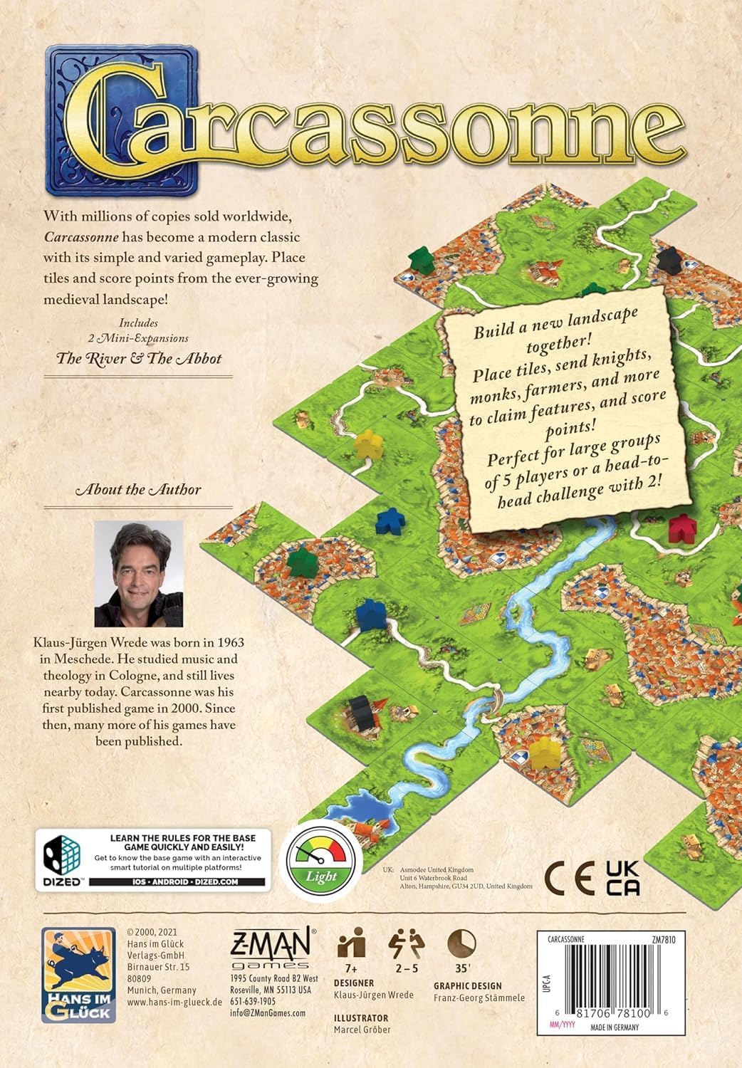 HotCarcassonne Board Game - Classic Tile Placement Strategy, Medieval Adventure for Adults & Families, Adult Board Games, Family Fun, Kids 8-12, 2-5 Players Ages 7+, 35 Minute Playtime