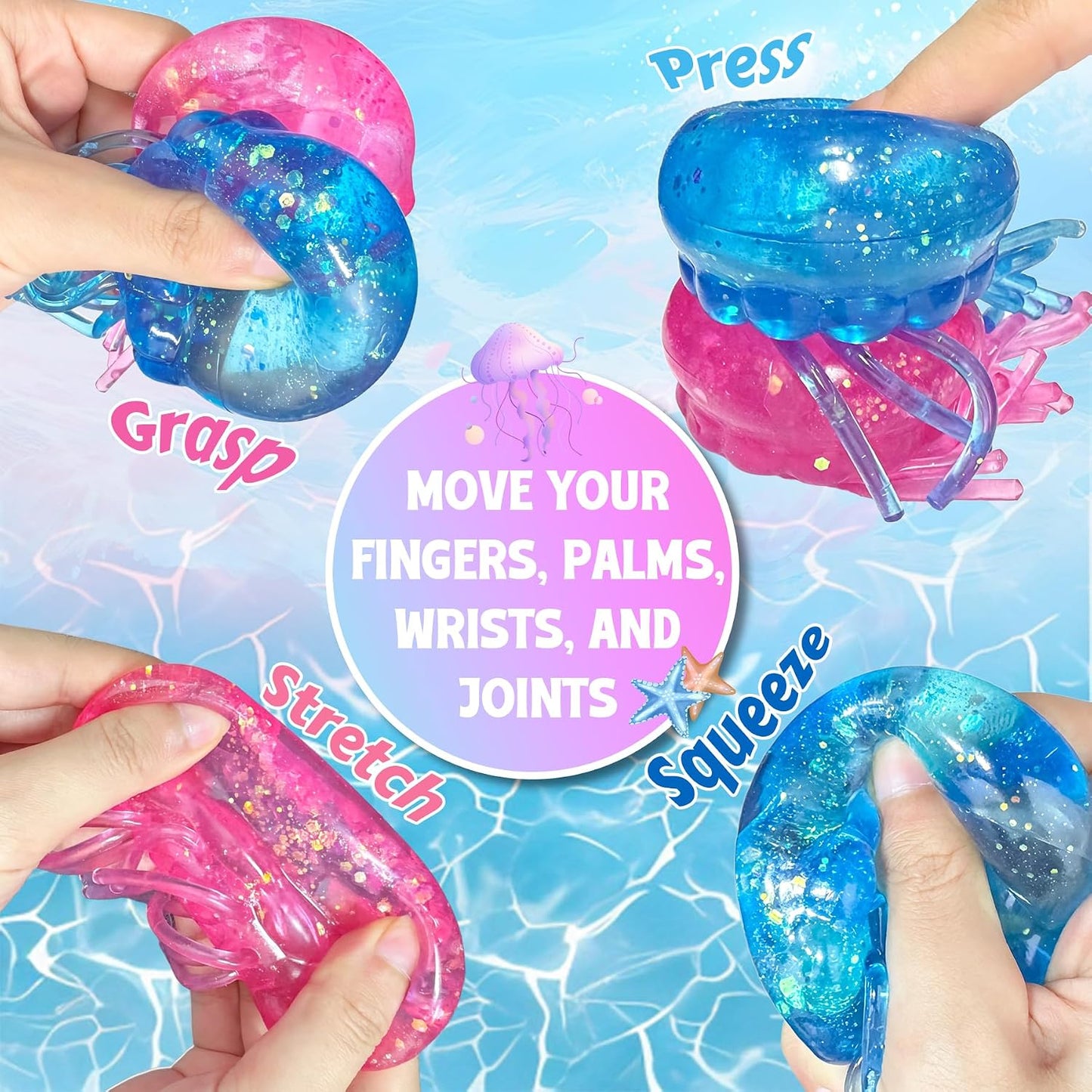 Hot 2Pcs Jellyfish Squeeze Toys, Drop Malt Sugar Balls Relieve Stress, Fidget Toy with a Super Solid for Kids, Sensory Toys for Anxiety and Stress Relief, Summer Party Gifts for Kids and Adult