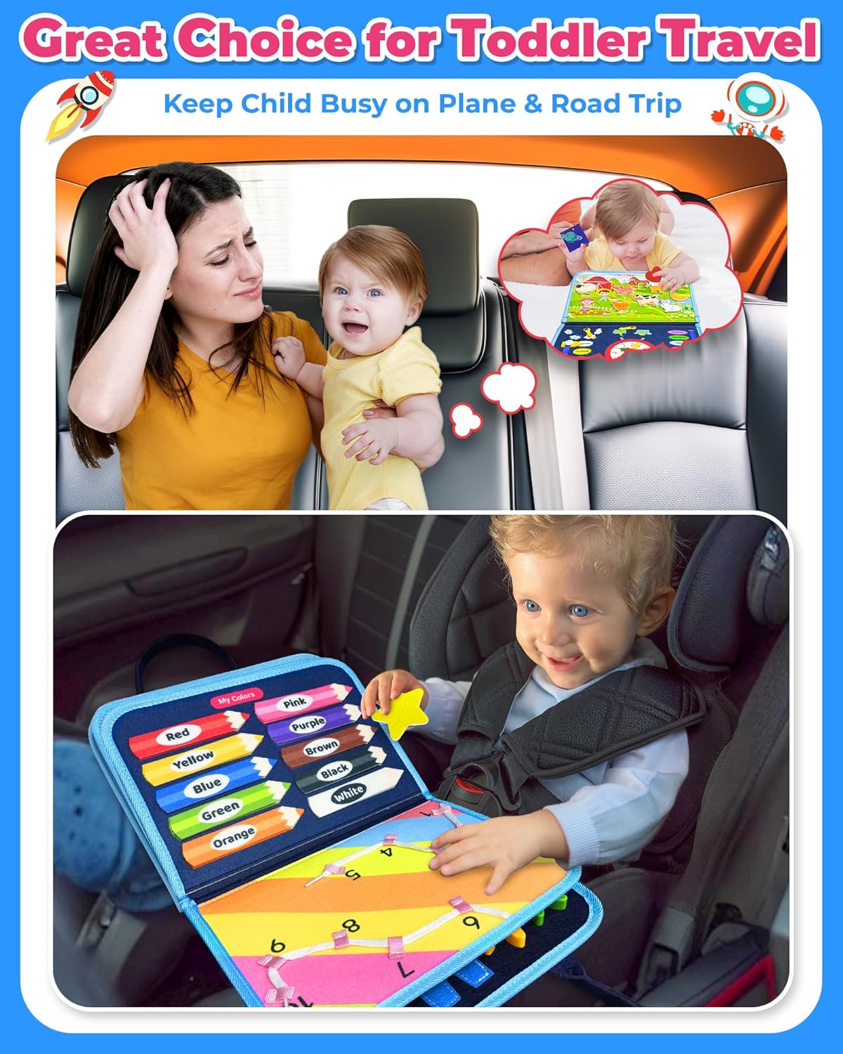 HotGojmzo Busy Board Montessori Toys for Toddler Boy Birthday Gifts, Busy Book Sensory Toys for Toddlers, Learning Educational Toddler Travel Activities
