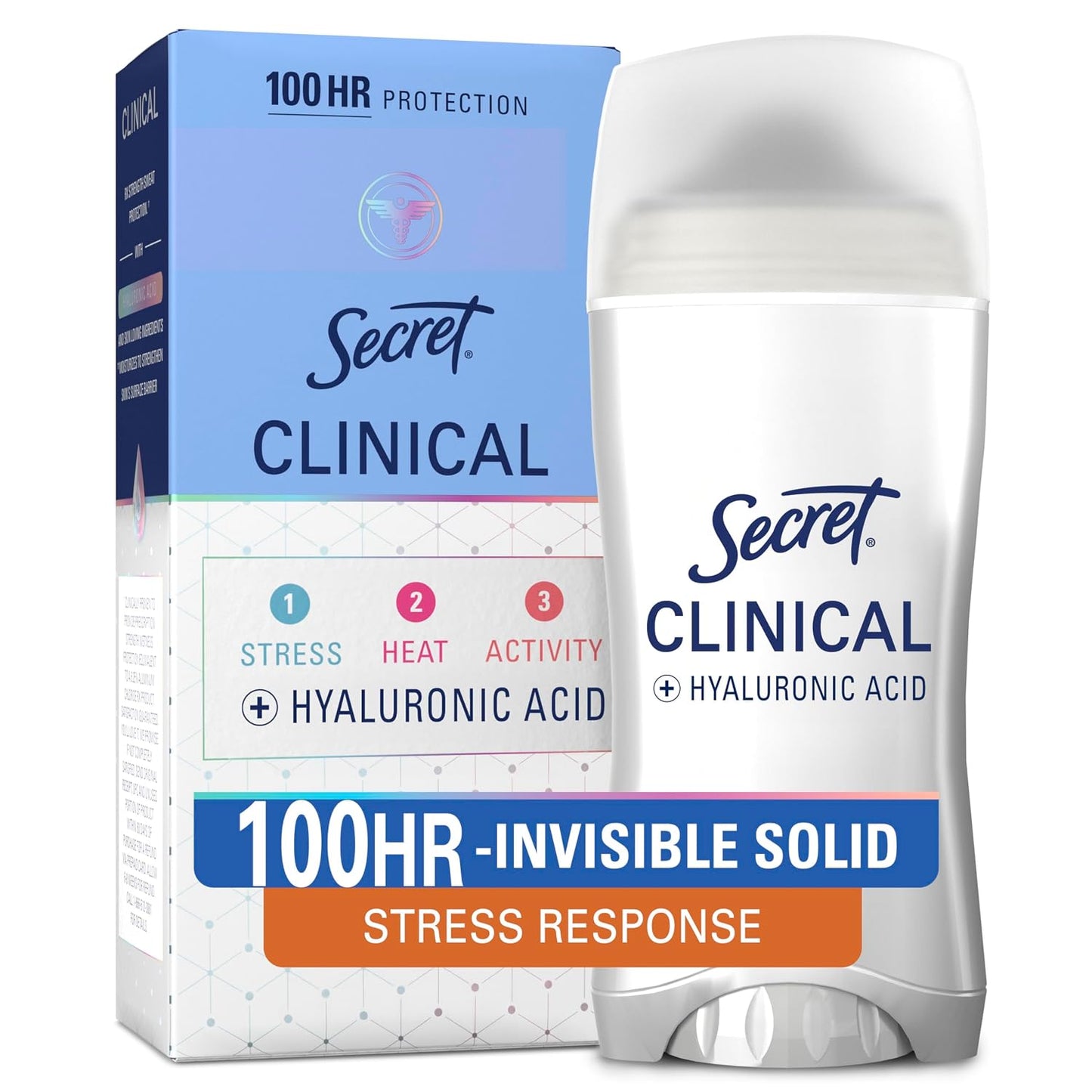 HotSecret Clinical Strength 100HR Sweat & Odor, Stress Response Invisible Solid Antiperspirant Deodorant for Women, 3X Stress Protection with Hyaluronic Acid, PH Balancing Minerals, 2.6 oz