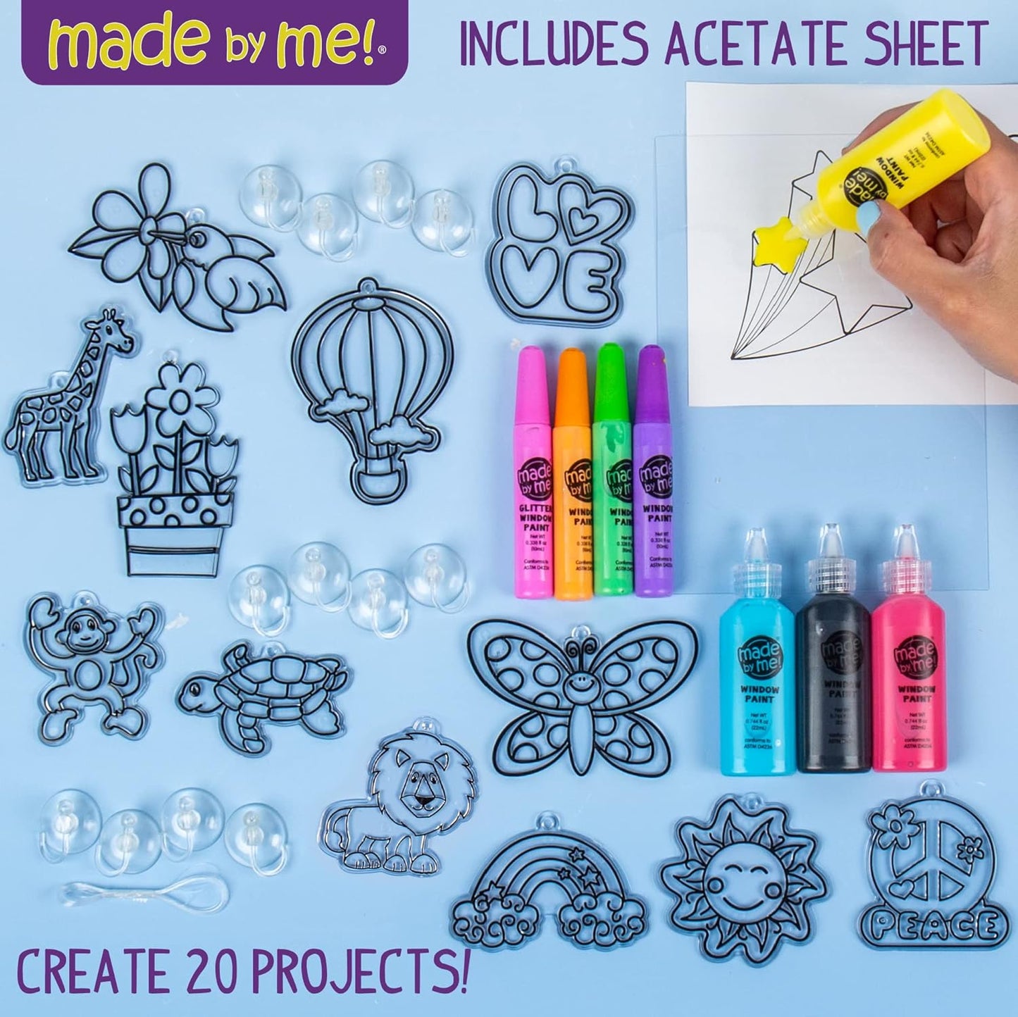 HotMade By Me Create Your Own Window Art, Paint Your Own Suncatchers, DIY Arts & Crafts Idea, Craft Kits for Kids, Crafts for Kids & Toddlers, Toddler Arts and Crafts