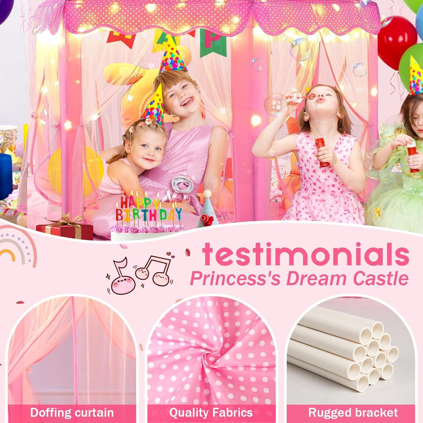 HotMonobeach Princess Tent Girls Large Playhouse Kids Castle Play Tent with Star Lights Toy for Children Indoor and Outdoor Games, 55'' x 53'' (DxH)