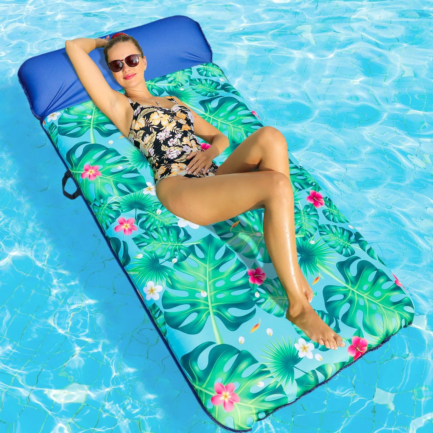 HotFindUWill Oversized Pool Float Lounger for Adults - 72" Extra Large Heavy Duty Pool Floats, Soft Fabric Covered Pool Rafts for Backyard, Lake & Beach