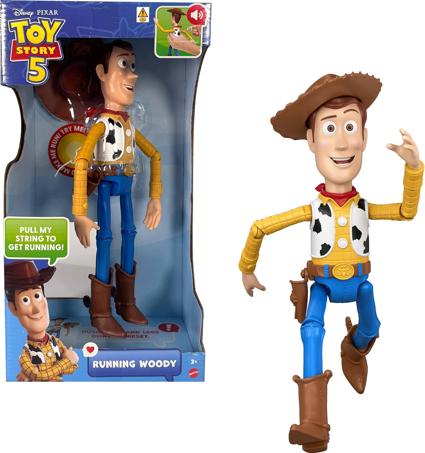 Hot Mattel Disney and Pixar Toy Story 5 Running Woody | 12-inch Action Figure with 50+ Movie Phrases & Sounds, Movie-Accurate, English Language
