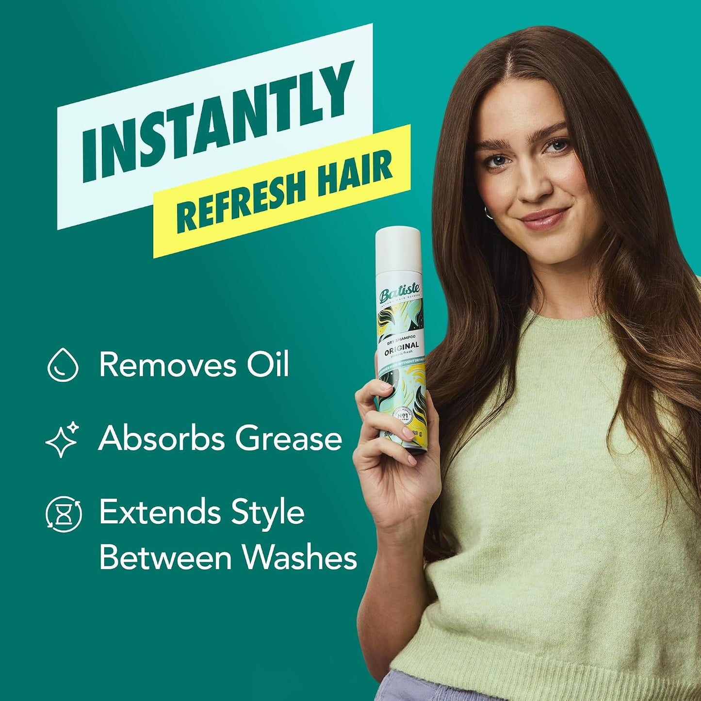 HotBatiste Dry Shampoo, Waterless shampoo, Original, 3.81oz, Pack of 3