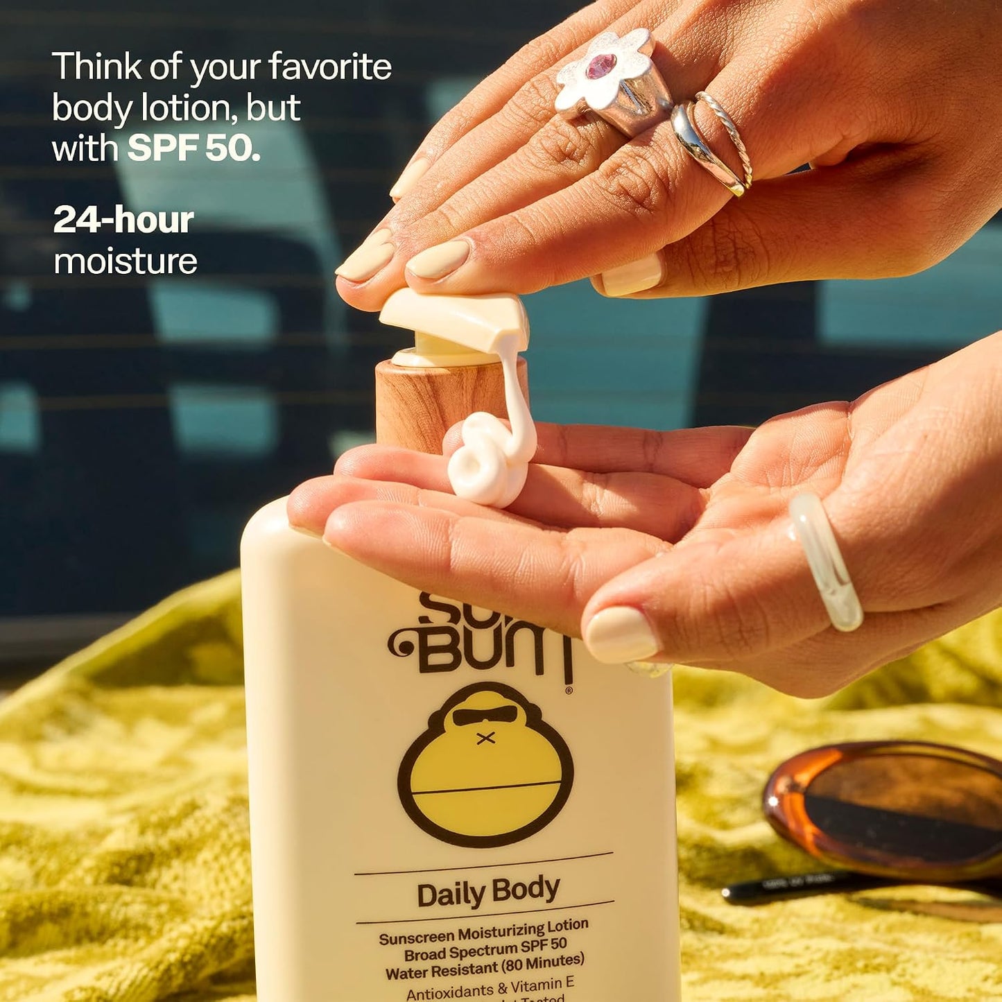 HotSun Bum Daily SPF 50 Sunscreen Body Lotion - Broad Spectrum Moisturizing Sunscreen with Vitamin E - Vegan and Hawaii 104 Act Compliant (Without Octinoxate & Oxybenzone) - Dermatologist Tested - 8 oz