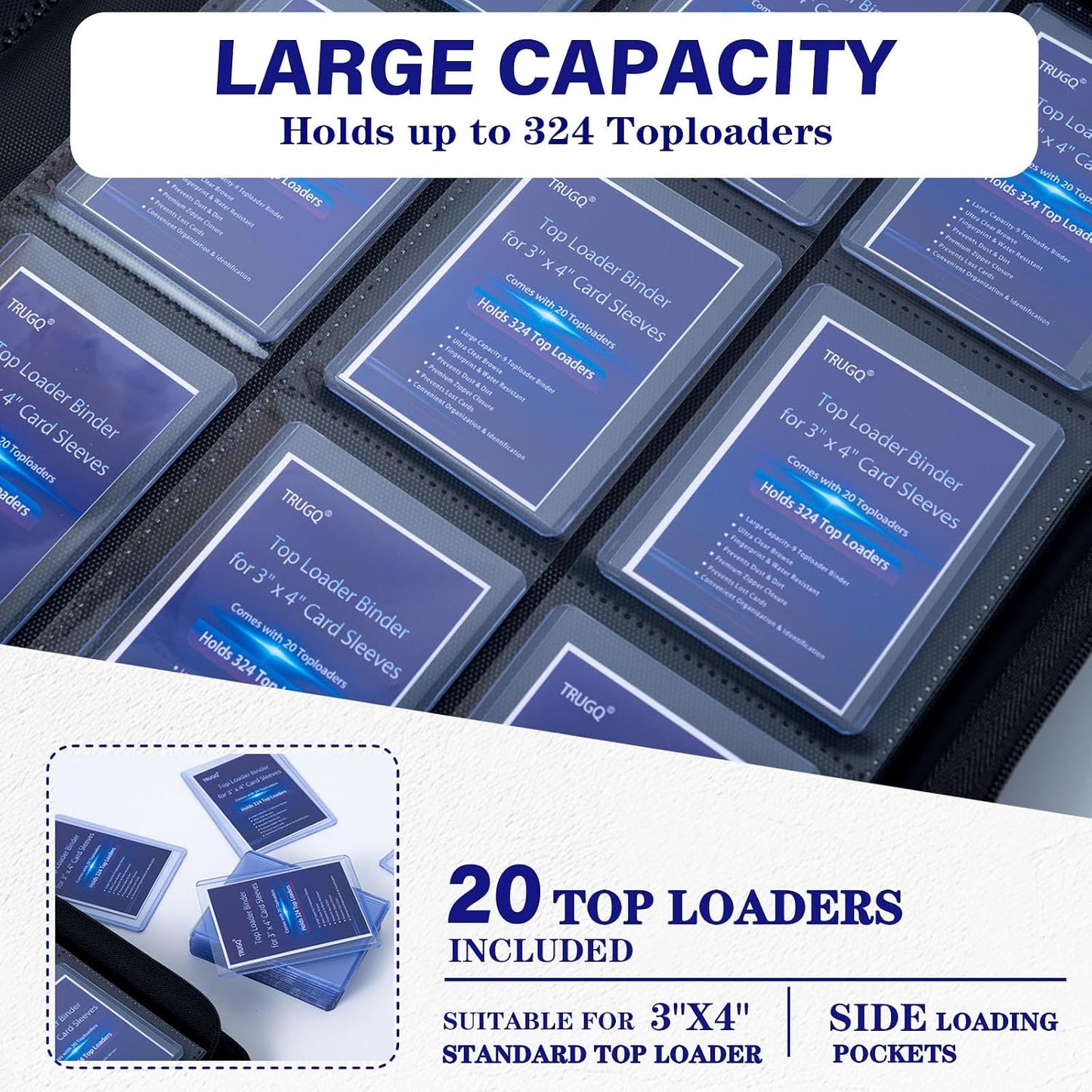 HotToploader Binder Holds 324 Toploaders - 20 Toploaders|Waterproof PU Leather + Anti-Yellowing PP Inserts | Ridge Tab Sorting Portable top loader binder for cards(For Sports/Game Cards)