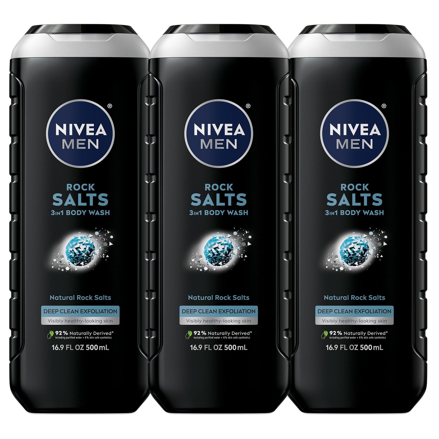HotNIVEA MEN Real Madrid Limited Edition Design Active Clean Body Wash with Natural Charcoal for Normal to Oily Skin, 3-in-1 Charcoal Body Wash, Face and Hair, 16.9 Fl Oz Bottle, Pack of 3