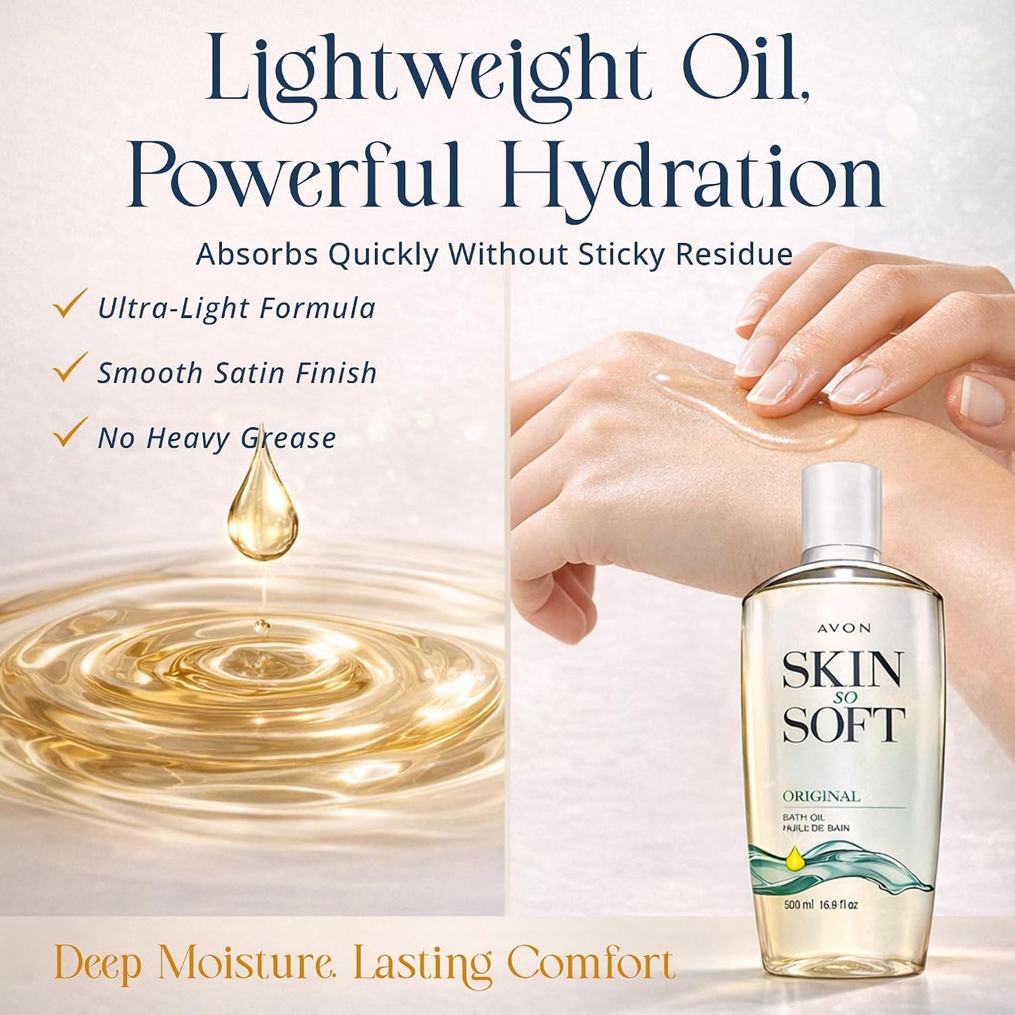HotAvon Skin So Soft Original Bath Oil - 16.9 oz - Moisturizing Body Oil | Moisturizing Body Oil with Jojoba Oil, Dry Skin, Hydrating Shower Oil Perfect as an After-Shower Skin Softener for All Adults