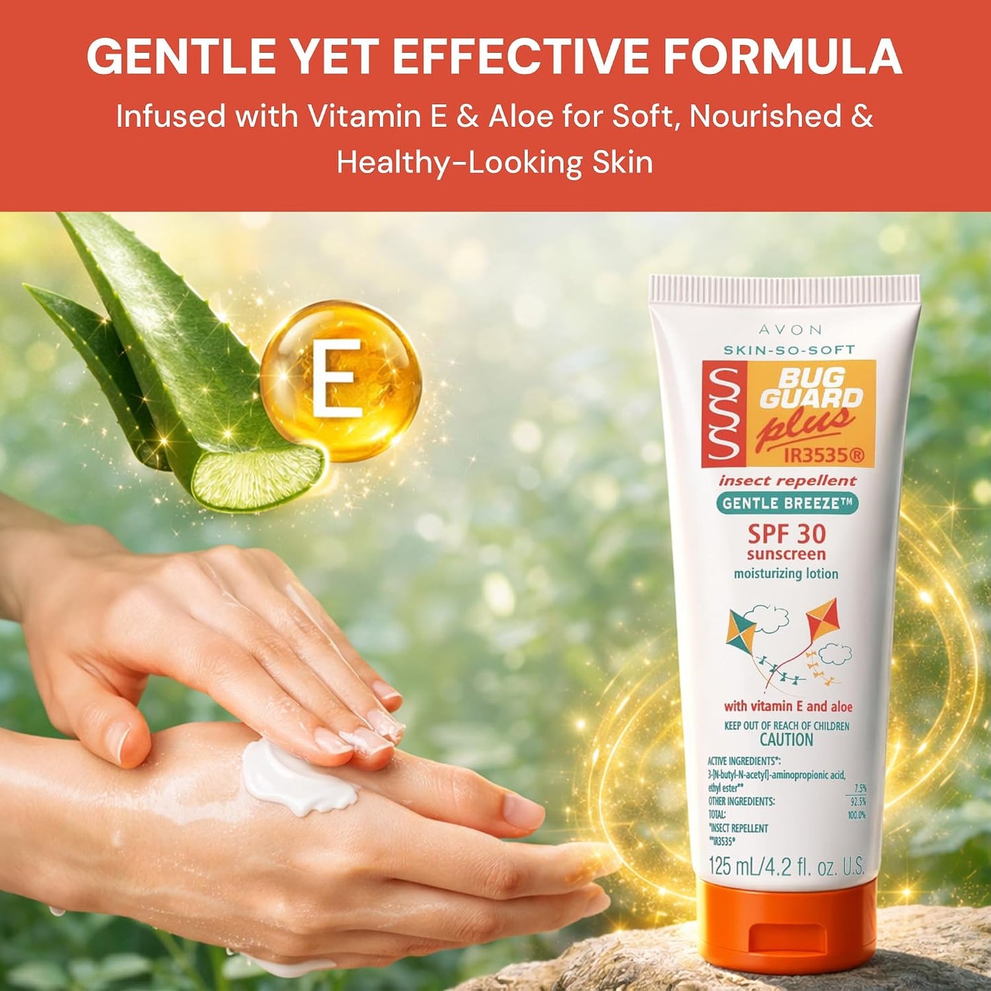 HotAVON SSS Bug Guard Plus IR3535 Gentle Breeze SPF 30 Lotion - 4.2 oz | Skin So Soft Bug Guard Insect Repellent Moisturizing Lotion, 2-in-1 Sunscreen & DEET-Free Bug Repellent with Vitamin E & Aloe