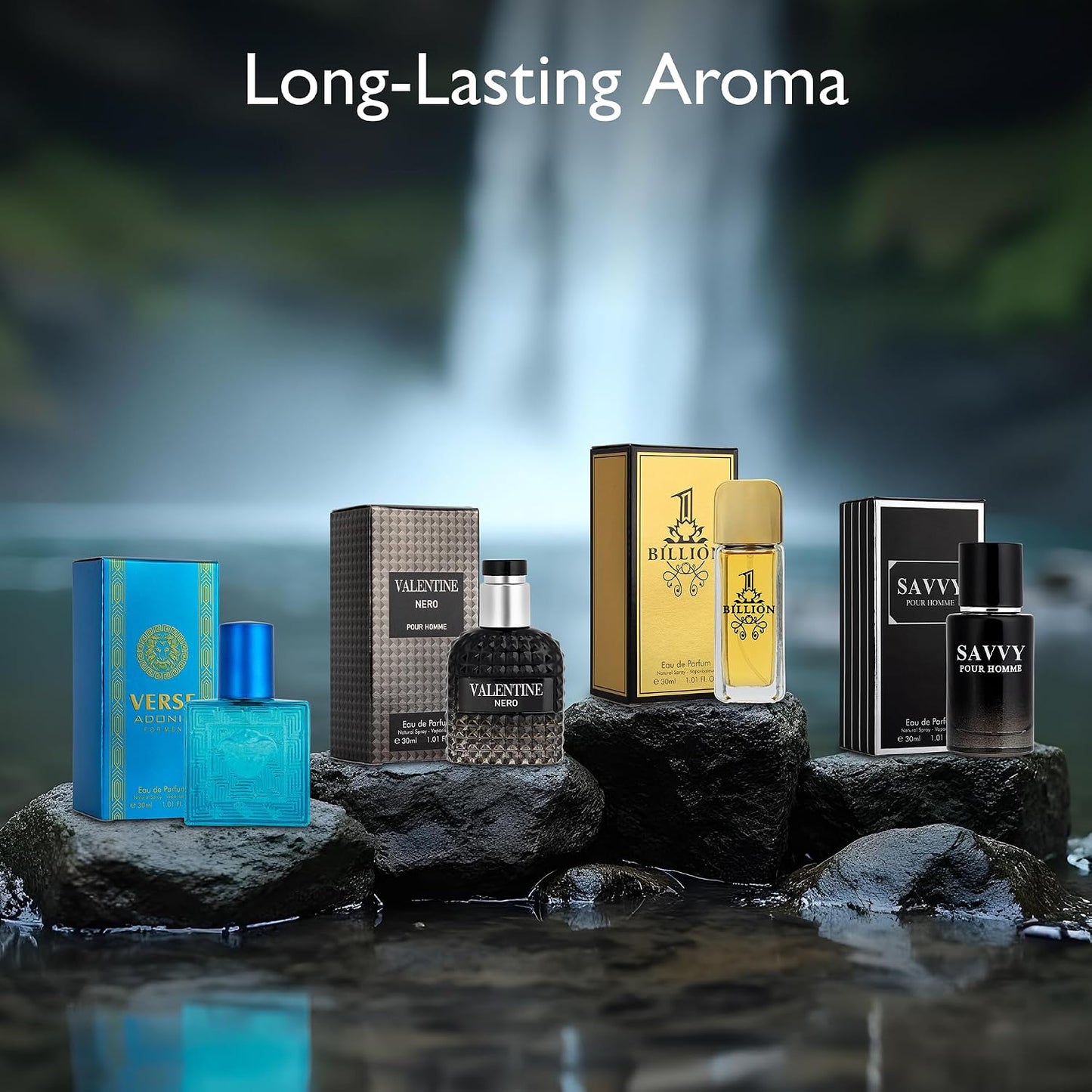 Hot Signature Scent 4-Piece Mini Fragrance Set for Men Includes Savvy/1 Billion/Verse/Valentine Collection of Woody, Spicy, Citrus & Aromatic Fragrance Non-Irritating Ingredient Each One in 30ml Bottle