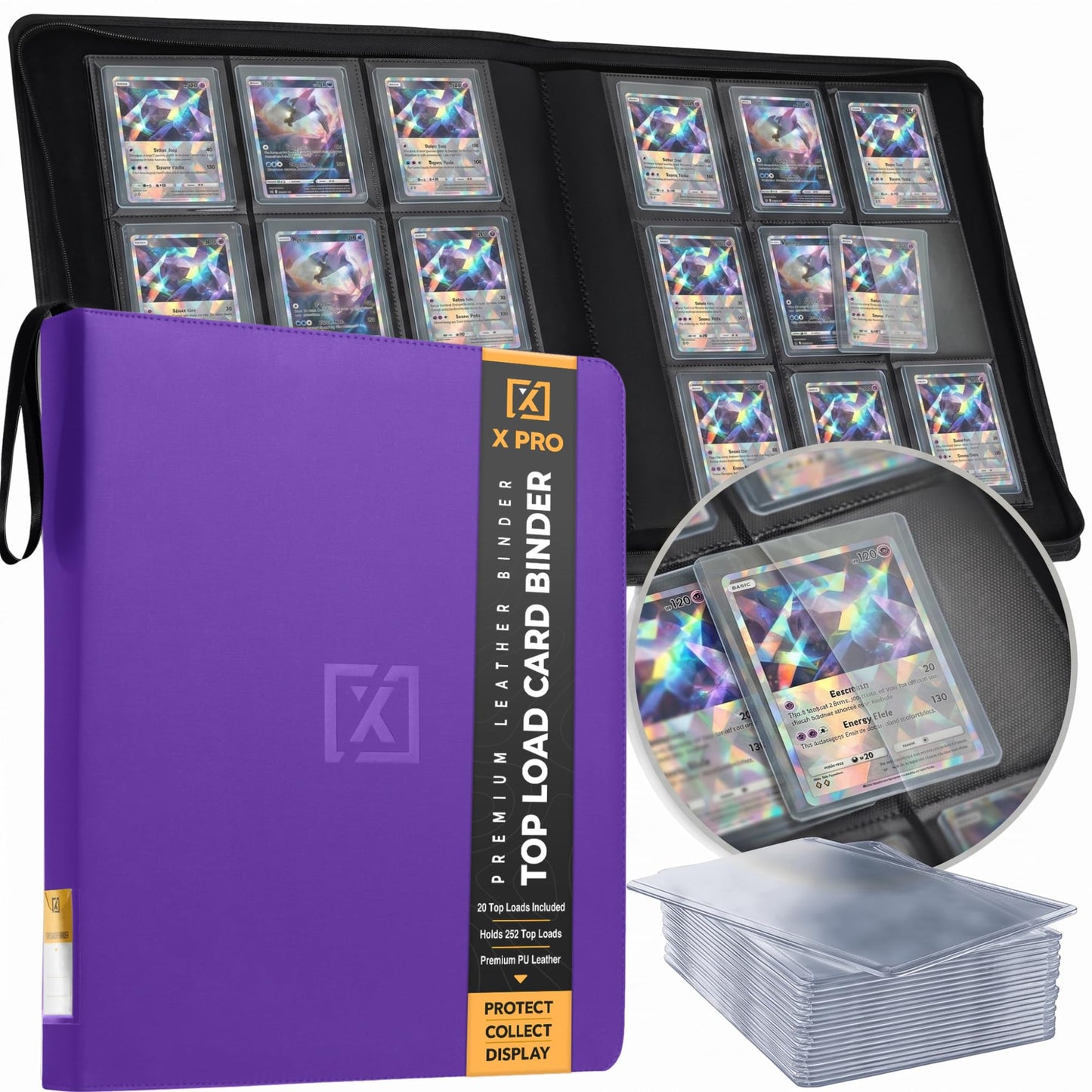 Hot X PRO Top Load Card Binder - Compatible with Top-loading Card Cases - Fits 252 | 20 Premium Loaders Included | 9-Pocket Ringless Double-Sided Pages | Premium Storage for TCG & Sports Cards