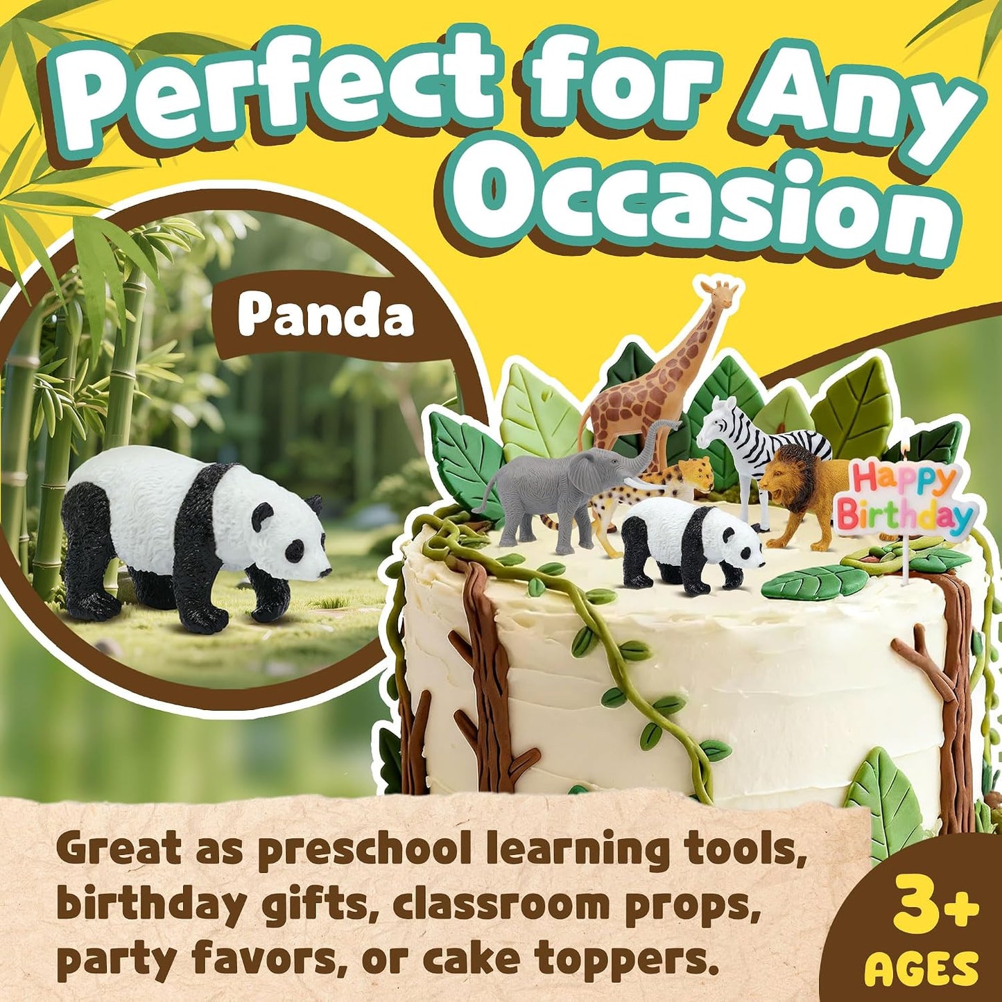 HotSafari Animal Figurines Set for Kids, 10 Piece Realistic Wild Zoo Animals Collection with Elephant, Lion, Tiger, Giraffe, Educational Toys for Toddlers Boys Girls