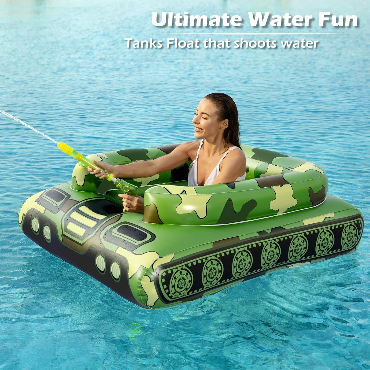 HotTank Pool Floats Kids Adults - Jasonwell Inflatable Pool Floaties Swimming Pool Tank with Water Cannon Gun Swim Floaty Rafts Lake Beach Party Pool Toys for Boys Girls Toddlers Kids Adults (Green, L)