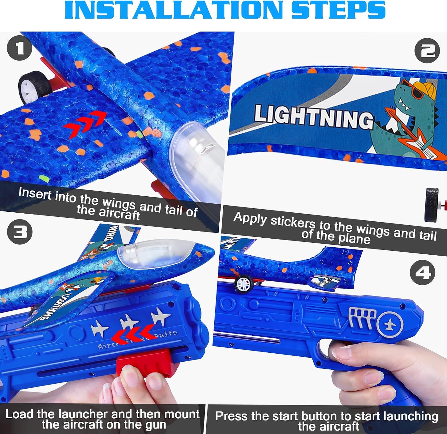 Hot LJZJ 3 Pack Airplane Launcher Toys, 2 Flight Modes LED Foam Glider Catapult Plane, Outdoor Flying Toy for Kids, Birthday Gifts for Boy Girl 3+ Year Old, B-Day Party Supplies