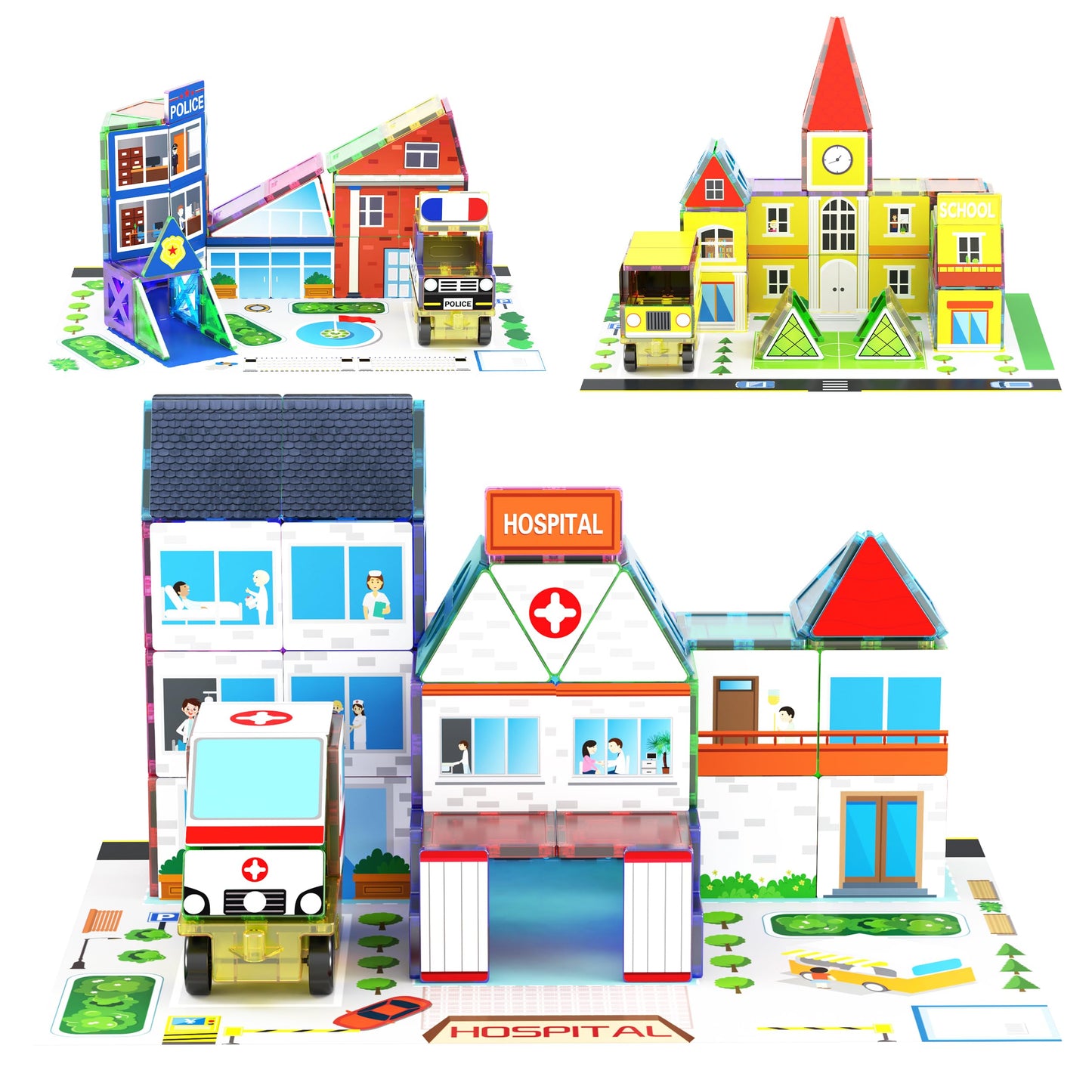 HotPicassoTiles 101 Piece Magnetic Tiles Building Set with Car & Bag Ages 3+ | BPA-free plastic, smooth-edge design, doors/windows, specialty shapes, spatial reasoning, hand-eye coordination, pretend play
