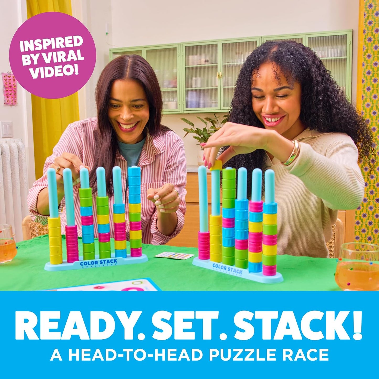 HotColor Stack Challenge by Relatable – A Fast-Paced Color Matching Puzzle Game for Fun Parties and Family Game Night. Includes 2 Stack Racks, 50 Challenge Cards, 80 Rings & Instructions