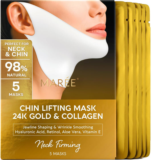 HotMAREE V Line Lifting Mask with 24K Gold – Deep Collagen Face Mask for Women – Jawline Shaper Mask with Retinol & Hyaluronic Acid – Neck Tightening & Firming - Double Chin Strap for Face Lift