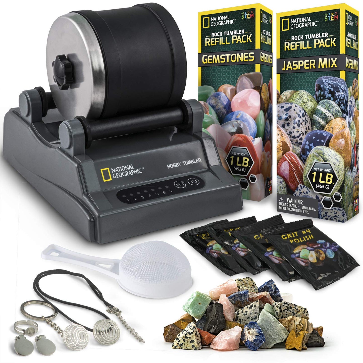 Hot National Geographic Hobby Rock Tumbler Kit for Kids and Adults Ages 8+ | Rough Gemstones, 4 Polishing Grits, Rock Polisher, Geology Science Kit, Rock Tumbling for Kids and Adults, Birthday Gift