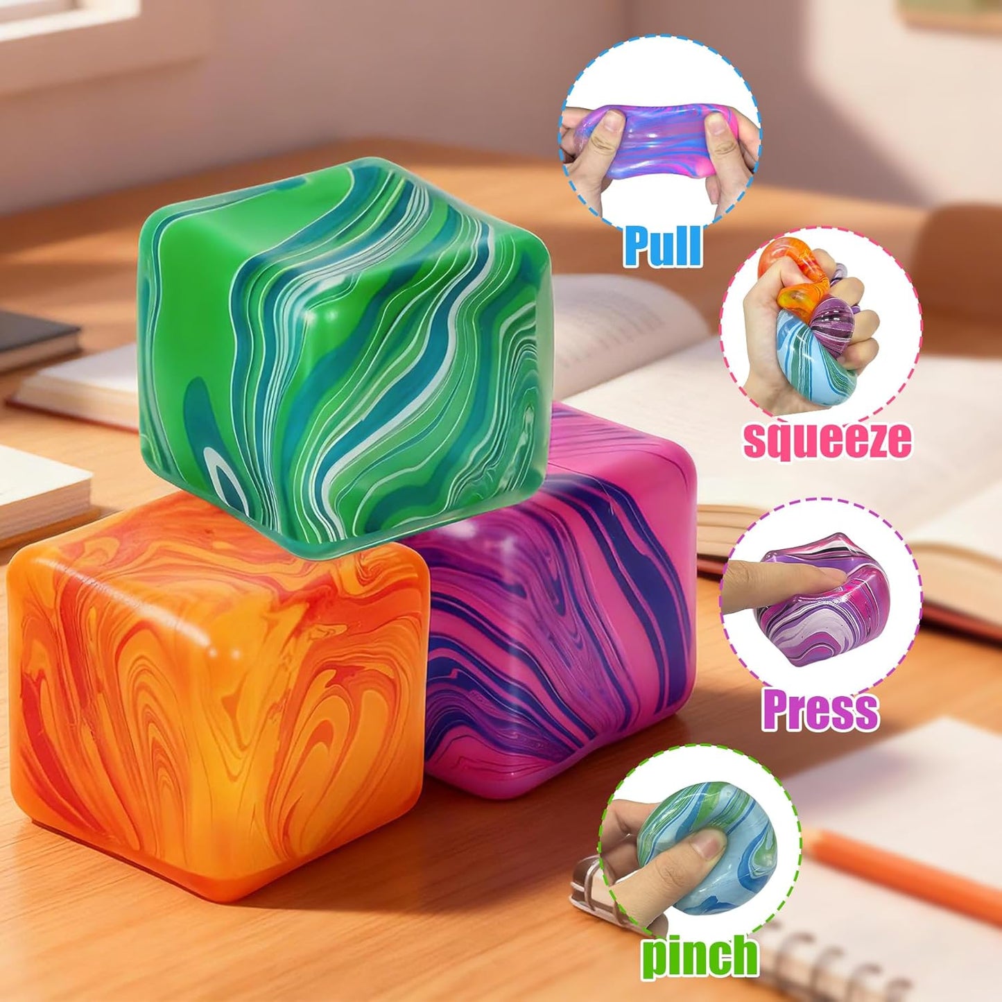 Hot4 Pack Fidget Toys, Squishy Cube, Ice Cube Squishy for Anxiety & Stress Relief for Adults, Slow Rise Sensory Stress Balls, Classroom Prizes