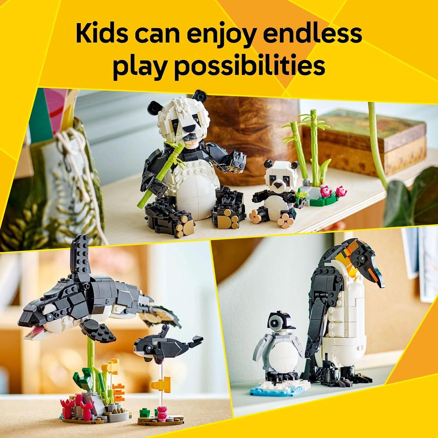 HotLEGO Creator 3 in 1 Wild Animals Panda Family - Building Toy Kit for Kids with 3 Building Options, Panda, Penguin, or Orca - 8 Year Old Girl & Boy Birthday Gifts - 31165