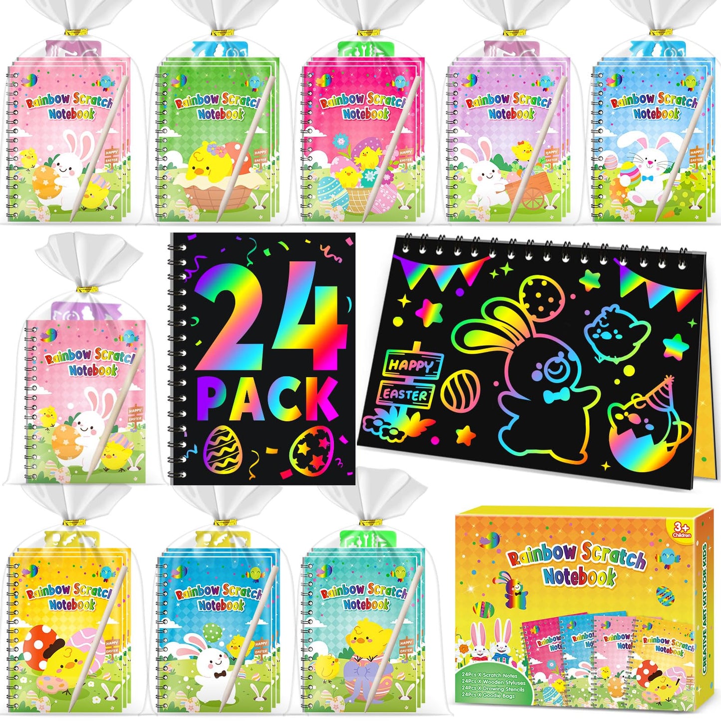 Hot Party Favors for Kids 4-8-12: 24 Pack Scratch Rainbow Art Crafts Notebook, Coloring Book Goodie Bags Stuffers Kit, Bulk Birthday Gift Classroom Prizes Girl Boy Toddler