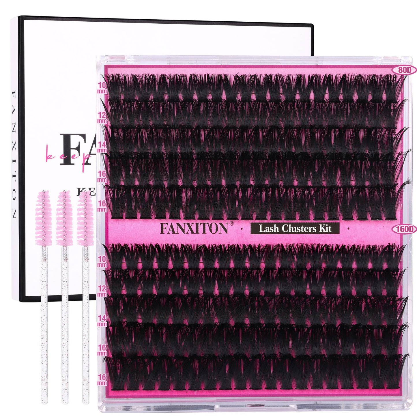 HotFANXITON DIY Individual Eyelash Extension Kit, Thick Volume Lash Clusters 40D+50D D Curvature, 280 Pieces Thin Band Cluster Lashes with Bond and Seal Tweezers