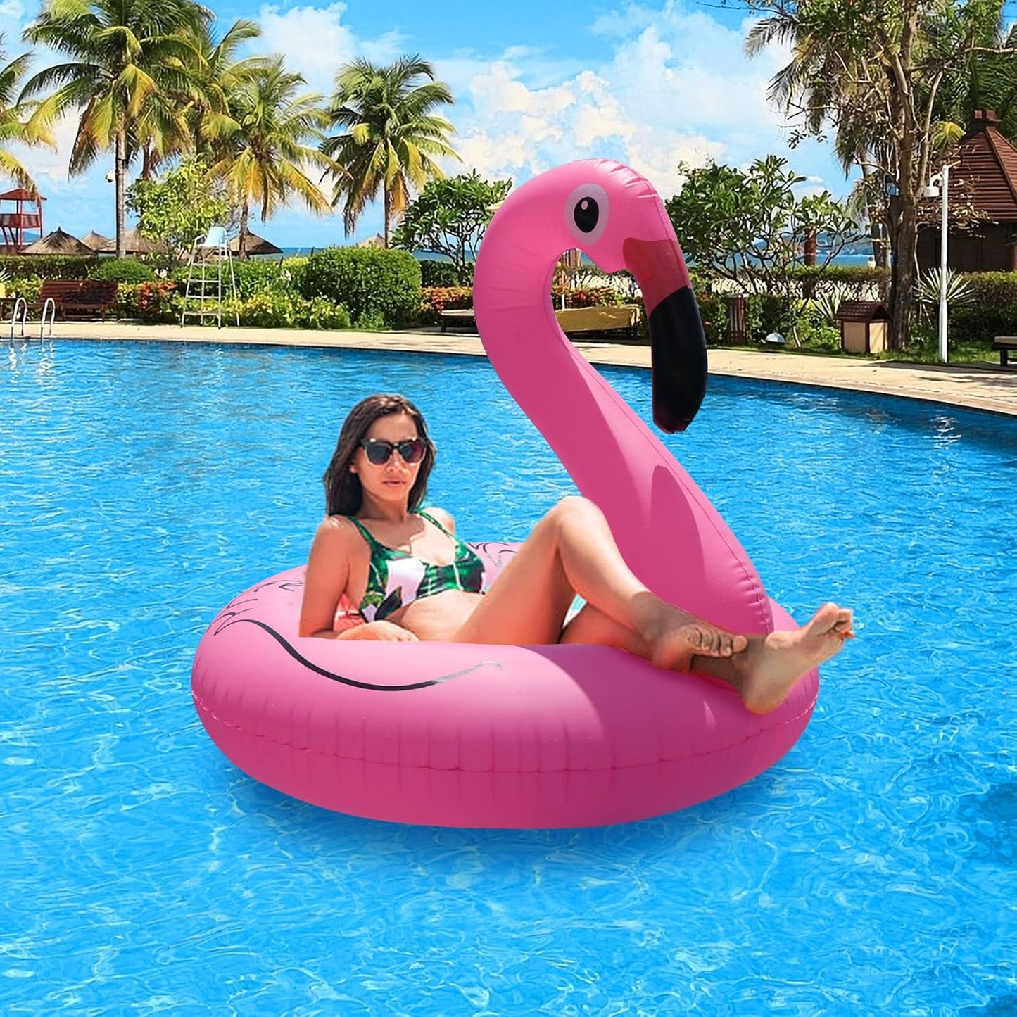 HotInflatable Flamingo Pool Floats with Lights, FlyfreeU Solar Powered Pink Pools Flamingo Float Rings, 42'' Lake Beach Floaties Swimming Rings Summer Pool Raft Lounger for Adults Water Party Supplies