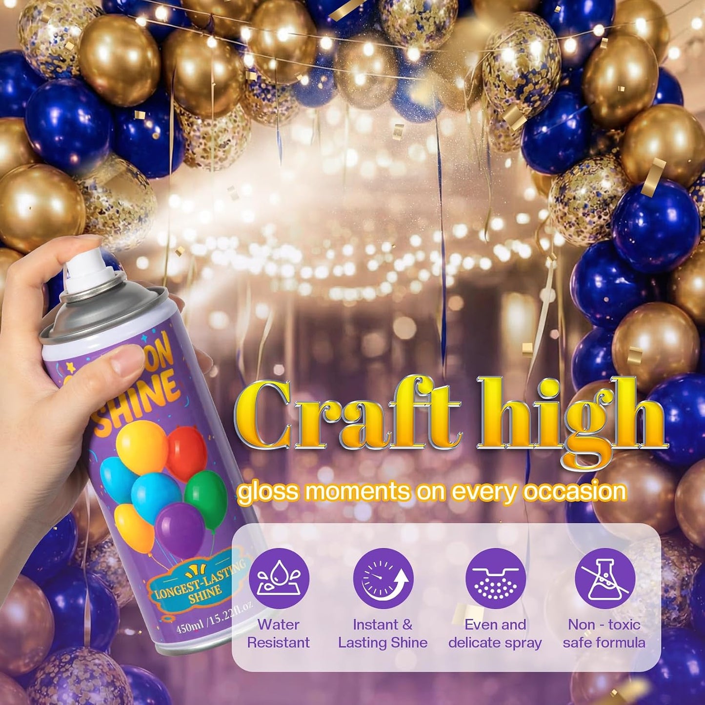 HotBalloon Shine Spray for Party : 15 oz Balloons Spray Silicone for Father's Day Halloween Birthday Decorations - Long Lasting Instant High Shine Waterproof for Outdoor Décor