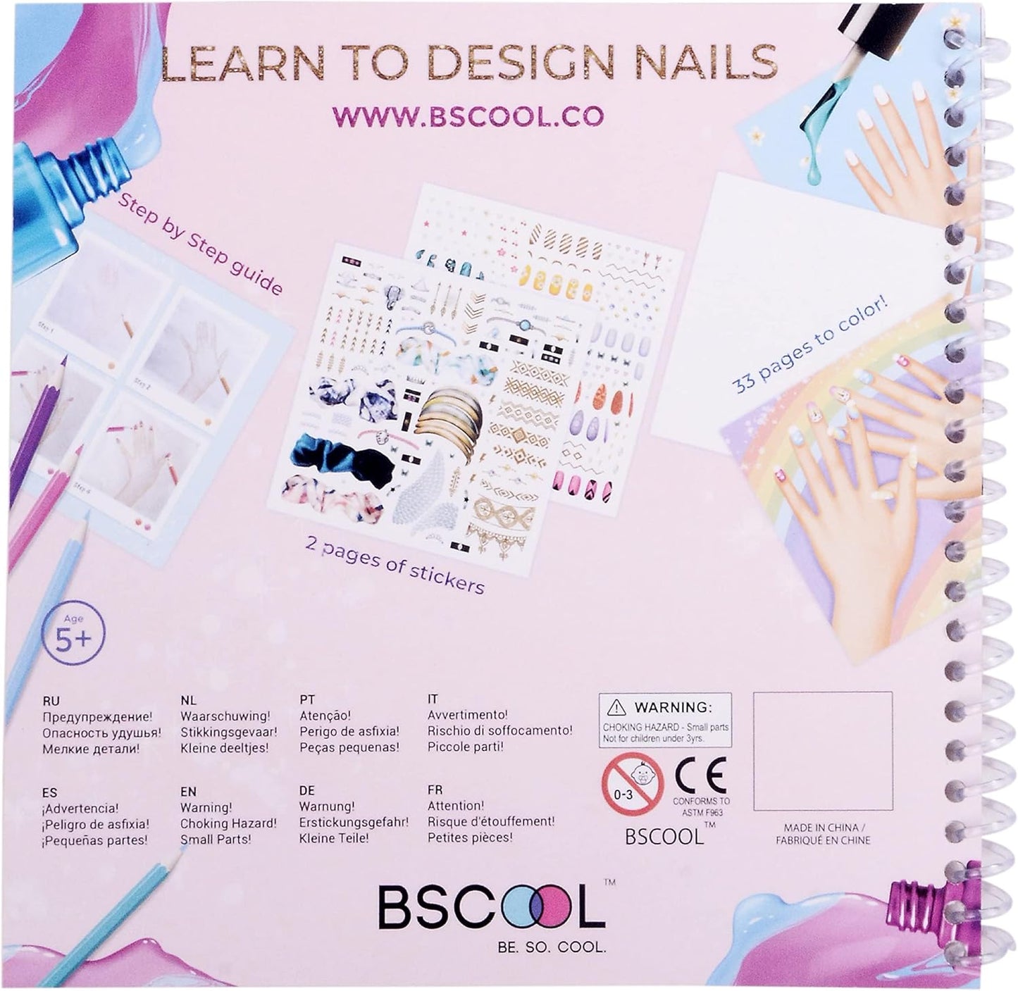 HotBSCOOL - Drawing, Coloring & Activity Book. Nail Design Book with Stickers and Guides. Fashion Design Sketchbook for Kids 5 and up. Little Designer Book - Nail Sticker Book. Gift for Girls